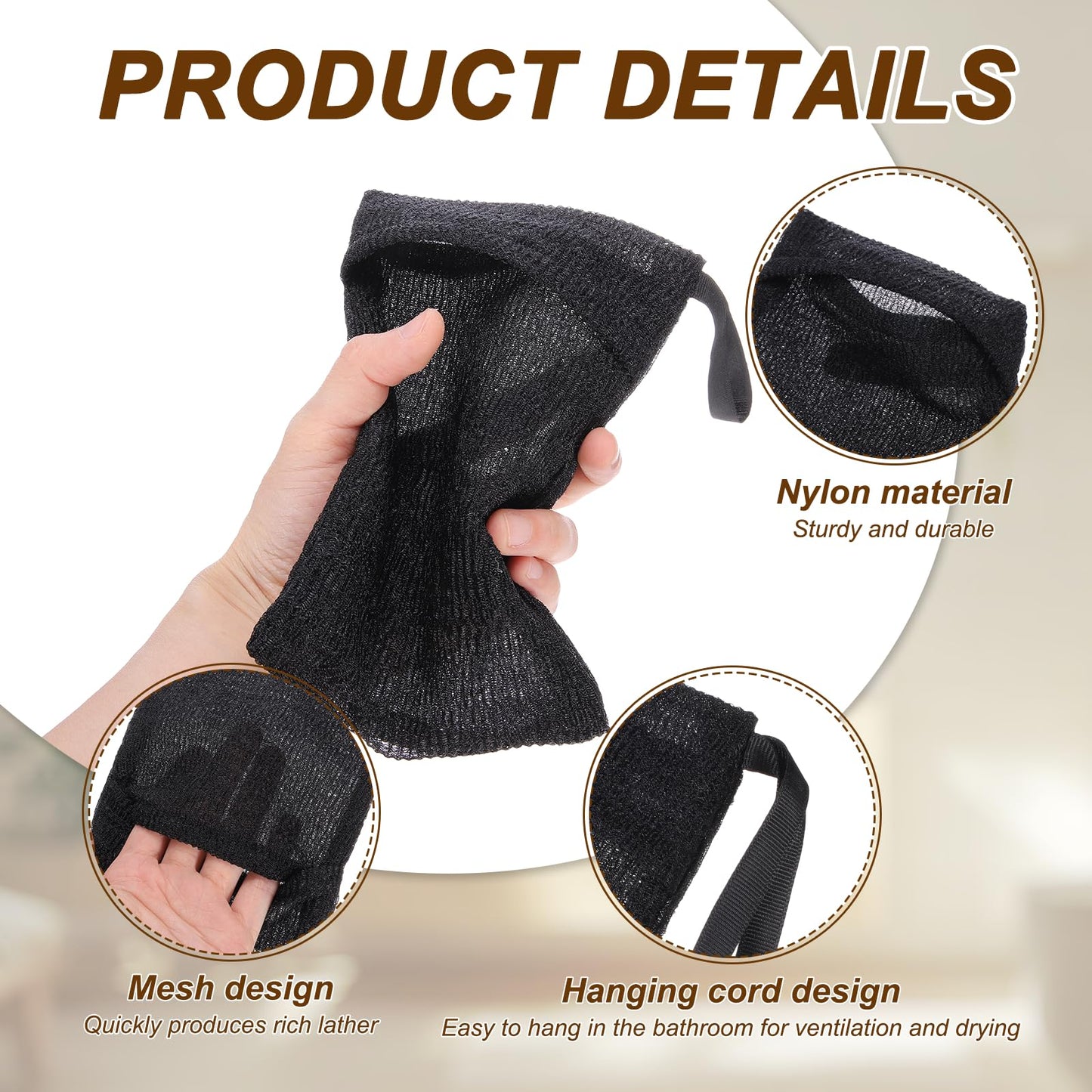 uxcell Loofah Soap Pouch, 2 Pcs Bar Soap Saver Bag with Black Handle Nylon Body Scrubber Pouch Exfoliating Net for Body Shower Foaming Travel Camping Beauty and Personal Care uxcell