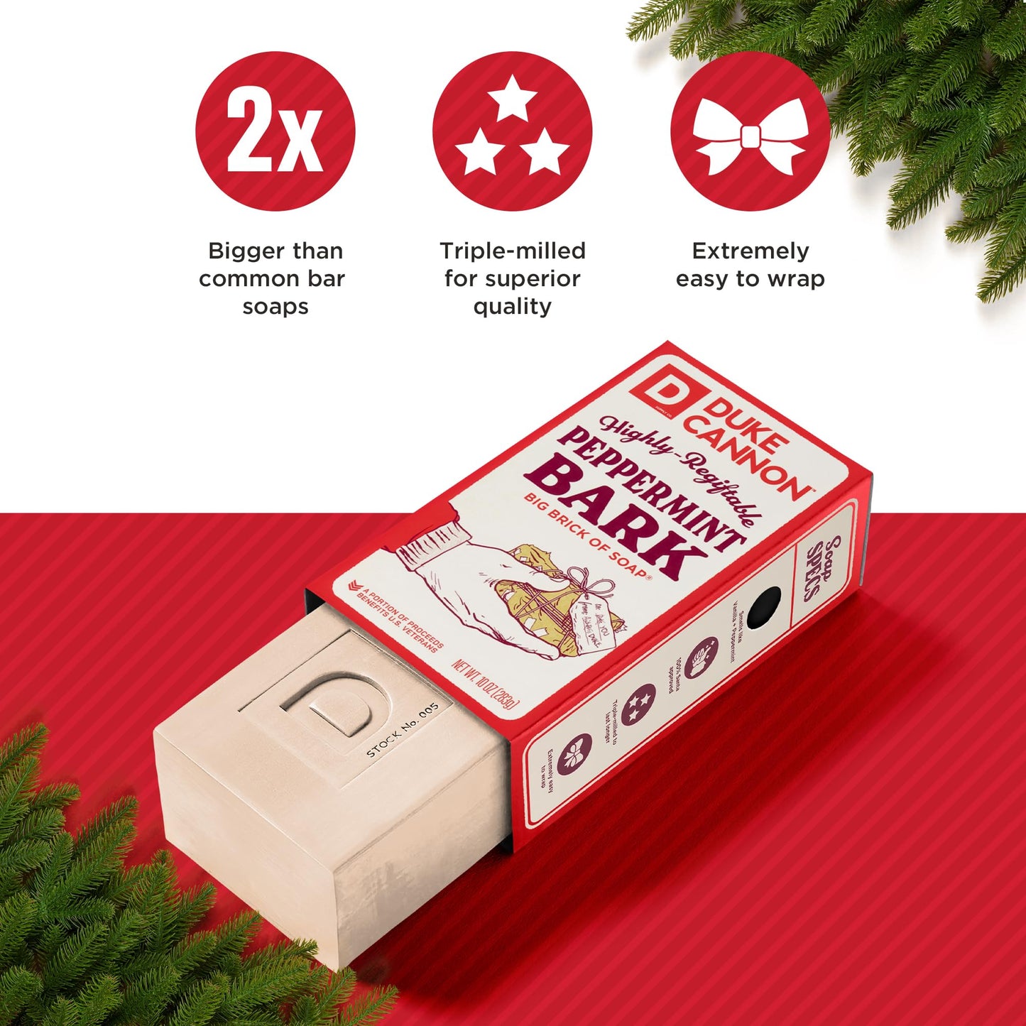 Duke Cannon Supply Co. Big Brick of Soap Bar for Men Holiday Edition - Peppermint Bark (Peppermint Scent), 10 oz. (3 Pack) Beauty & Personal Care Duke Cannon Supply Co.