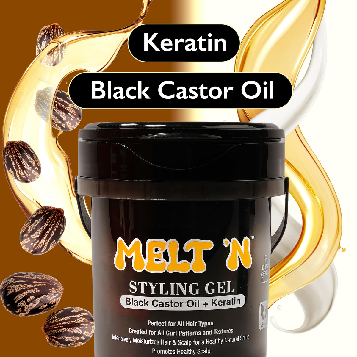 EBIN NEW YORK Melt'n Styling Gel Keratin and Black Castor Oil 82oz - Gives High Shine and Provides a Soothing and Calming Effect, Strong Hold Styling,