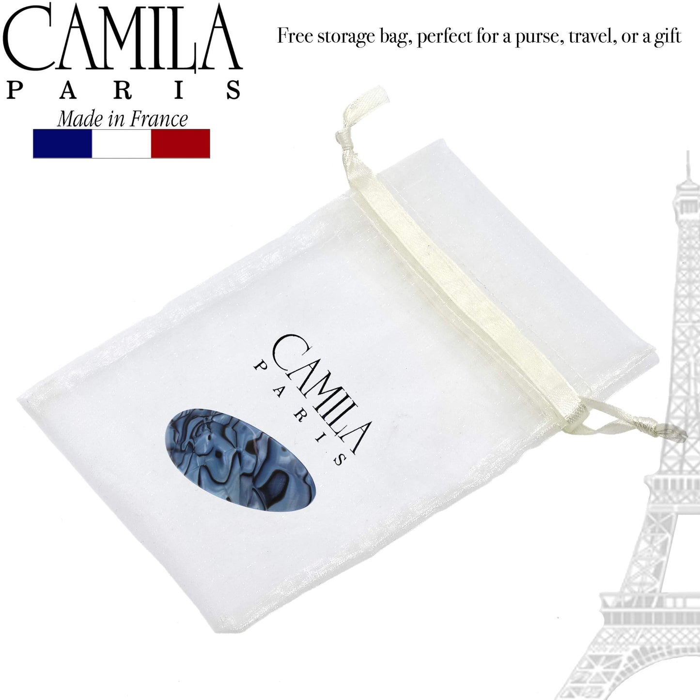 Camila Paris CP2984 French Hair Barrette Clip Handmade Oval Blue, Strong Hold Grip Hair Clips for Women, No Slip Rubberized Metal Closure, Durable Beauty & Personal Care Camila