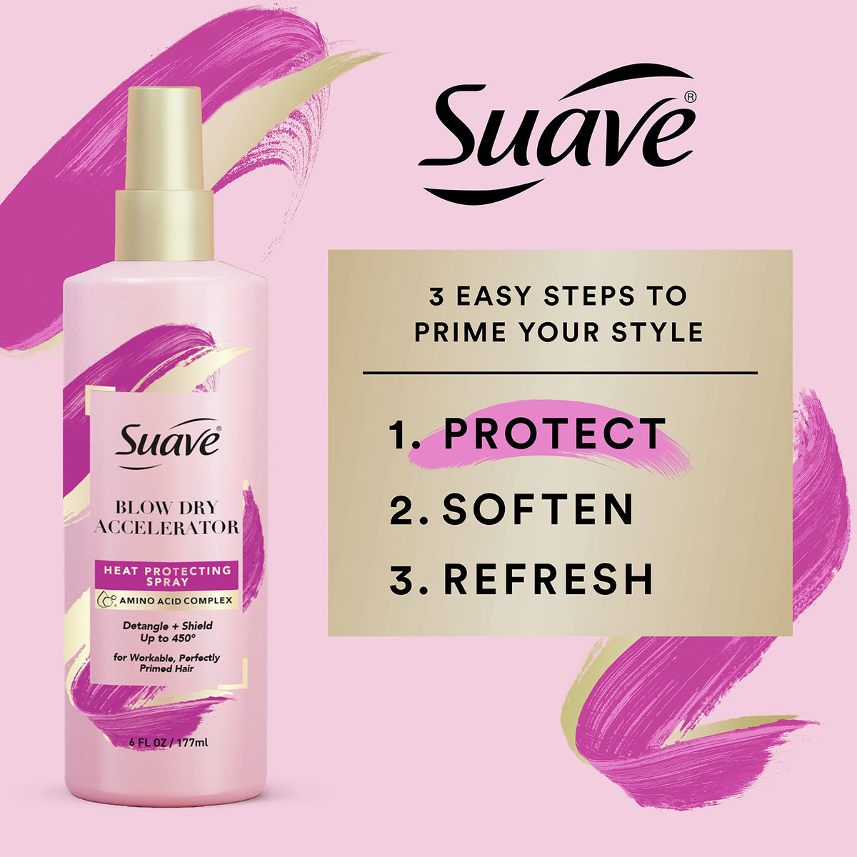 Suave Pink Blow Dry Accelerator Hair Heat Protector Heat Protecting Spray Heat Protectant Spray and Detangler 6 oz Beauty & Personal Care Suave