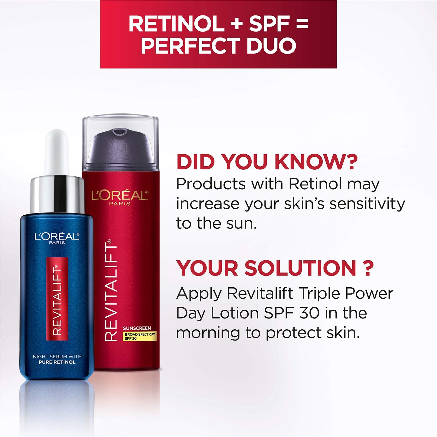 L'Oreal Paris Revitalift Triple Power Anti-Aging Broad Spectrum SPF 30 Sunscreen, Pro Retinol, Hyaluronic Acid & Vitamin C Lotion, Reduces Wrinkles Beauty & Personal Care L'Oreal Paris