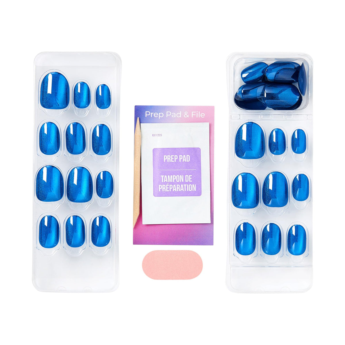 Kiss colorFX by Impress Press On Nails, Reconnect, 30 No Glue Peel and Stick Nails Kit with IMPROVED Adhesive, Blue Short Oval Pearlescent Effect
