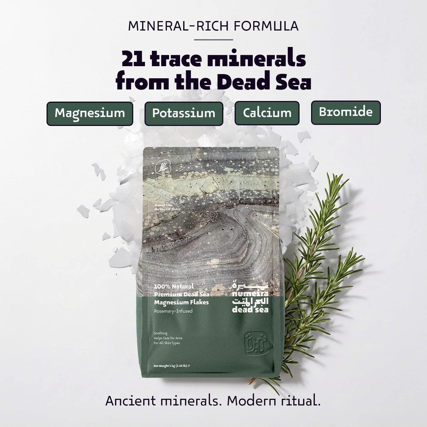Numeira Dead Sea Magnesium Flake Bath Soak for Relief and Relaxtion - 100% Pure Magnesium Chloride Flakes w/Rosemary Infused Essential Oil (2.2 lb Beauty and Personal Care Numeira