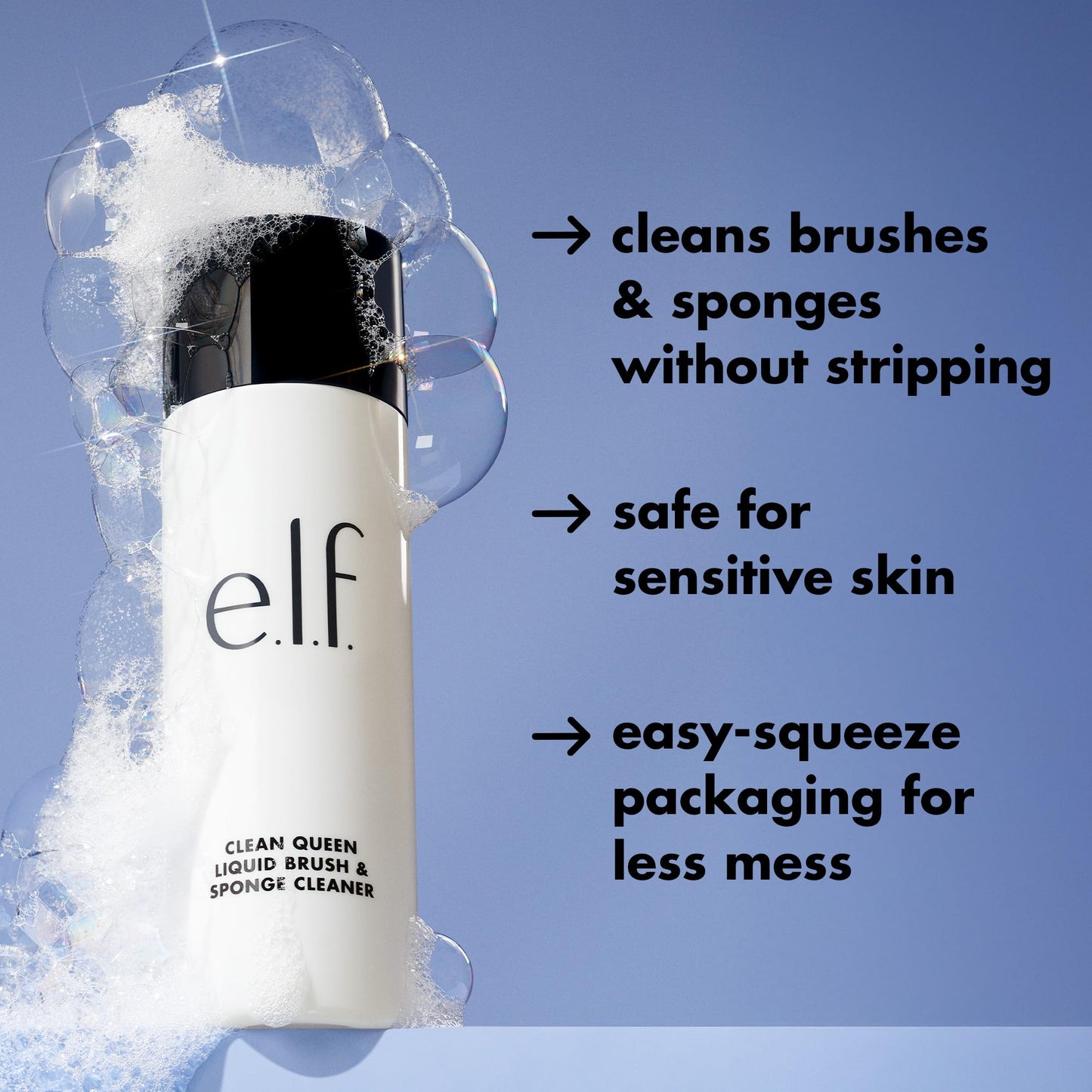e.l.f. Clean Queen Liquid Brush & Sponge Cleaner, Gentle Foaming Cleaner For Removing Leftover Makeup, Dirt & Grime, Vegan & Cruelty-Free, 4.1 oz Beauty and Personal Care e.l.f.