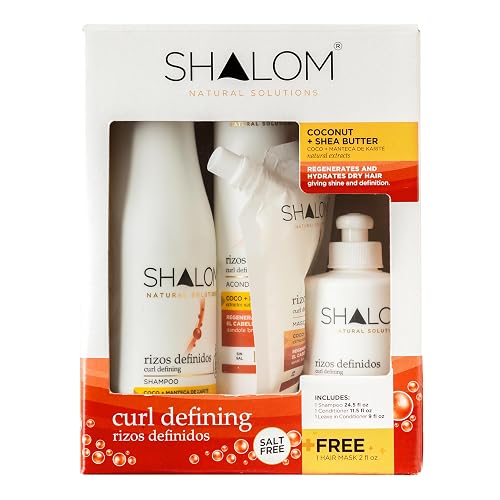 SHALOM Curl Defining Complete Kit with Coconut & Shea Butter - 25 fl oz Shampoo, 12 fl oz Conditioner, 2 fl oz Hair Mask, 9 fl oz Leave-in Conditioner Beauty & Personal Care SHALOM