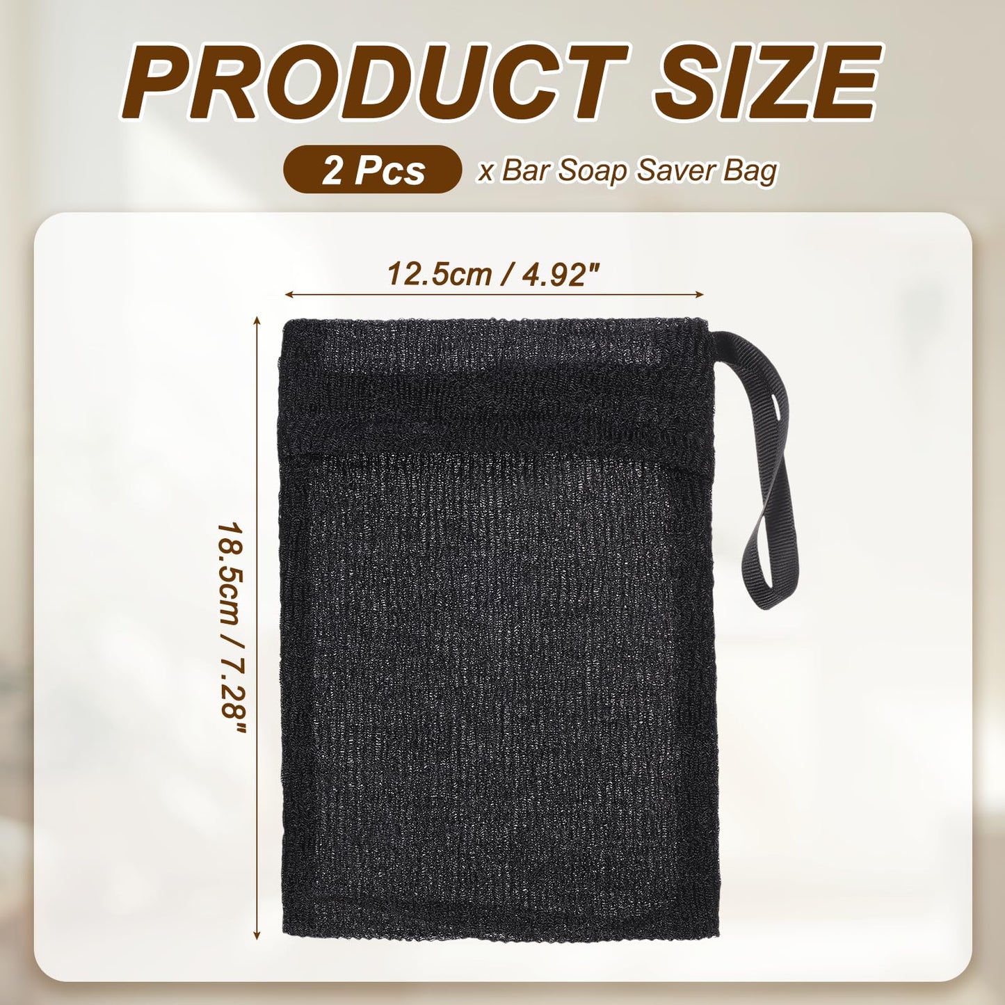 uxcell Loofah Soap Pouch, 2 Pcs Bar Soap Saver Bag with Black Handle Nylon Body Scrubber Pouch Exfoliating Net for Body Shower Foaming Travel Camping Beauty and Personal Care uxcell