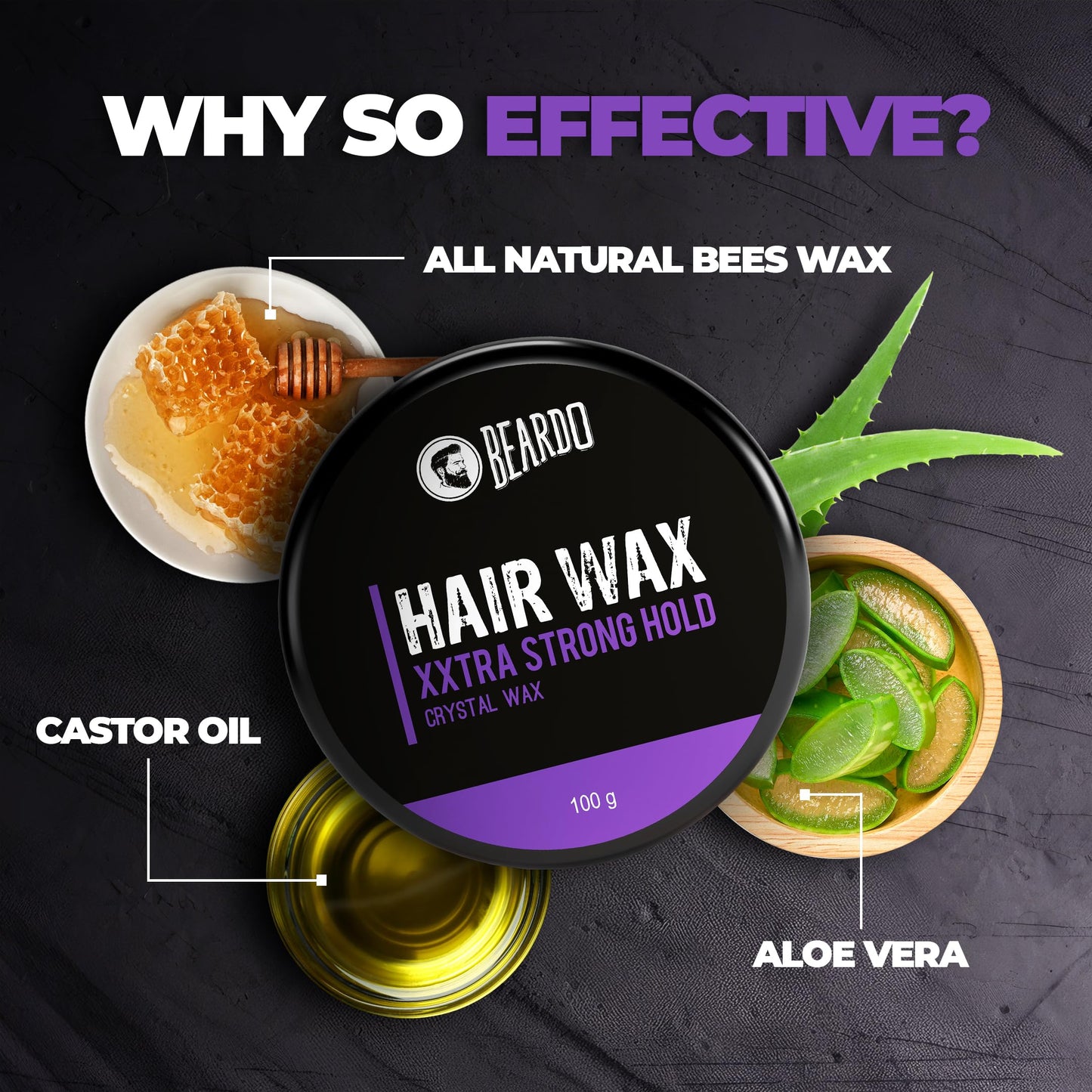 Beardo XXtra Stronghold Hair Wax, 100 gm | Crystal Hair Wax for Men | Glossy Finish | Hair Style, Shine | Extra Strong Hold Styling Hair Wax - 3.4Fl Beauty & Personal Care BEARDO
