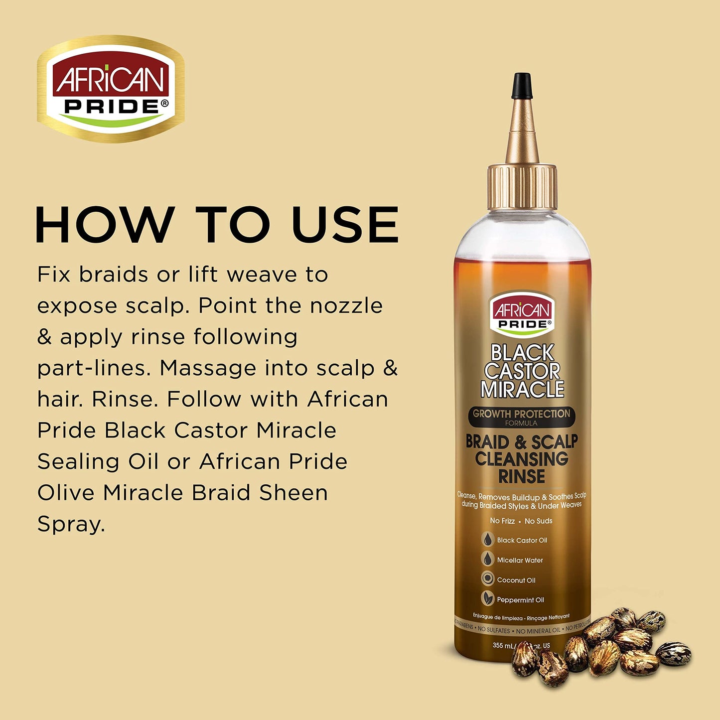 African Pride Black Castor Miracle Braid & Scalp Cleansing Rinse - Removes Hair Build Up & Soothes Scalp, No Frizz, Contains Black Castor Oil Beauty & Personal Care African Pride