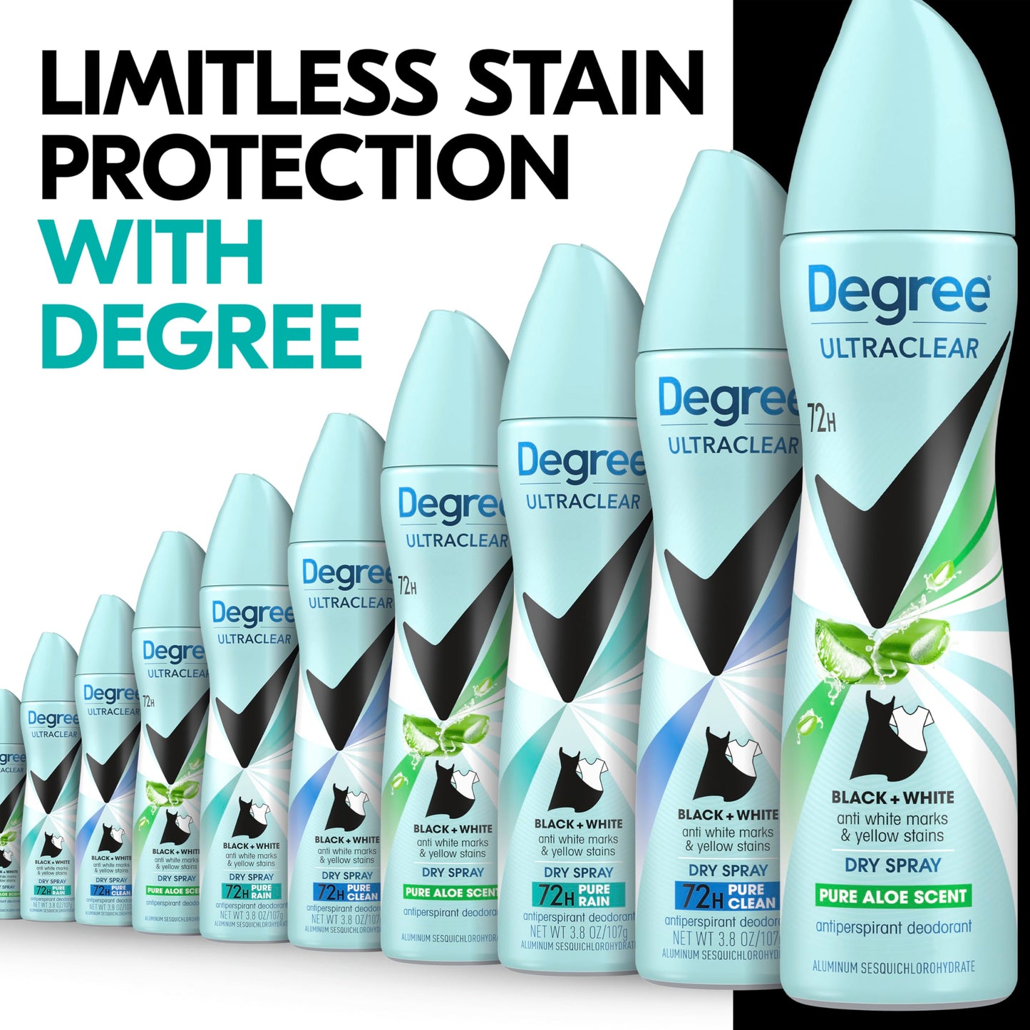 Degree UltraClear Antiperspirant Deodorant Dry Spray 4 pack for 72h Nonstop Sweat Protection For Women Pure Aloe Scent Anti White Marks And Yellow Beauty and Personal Care Degree