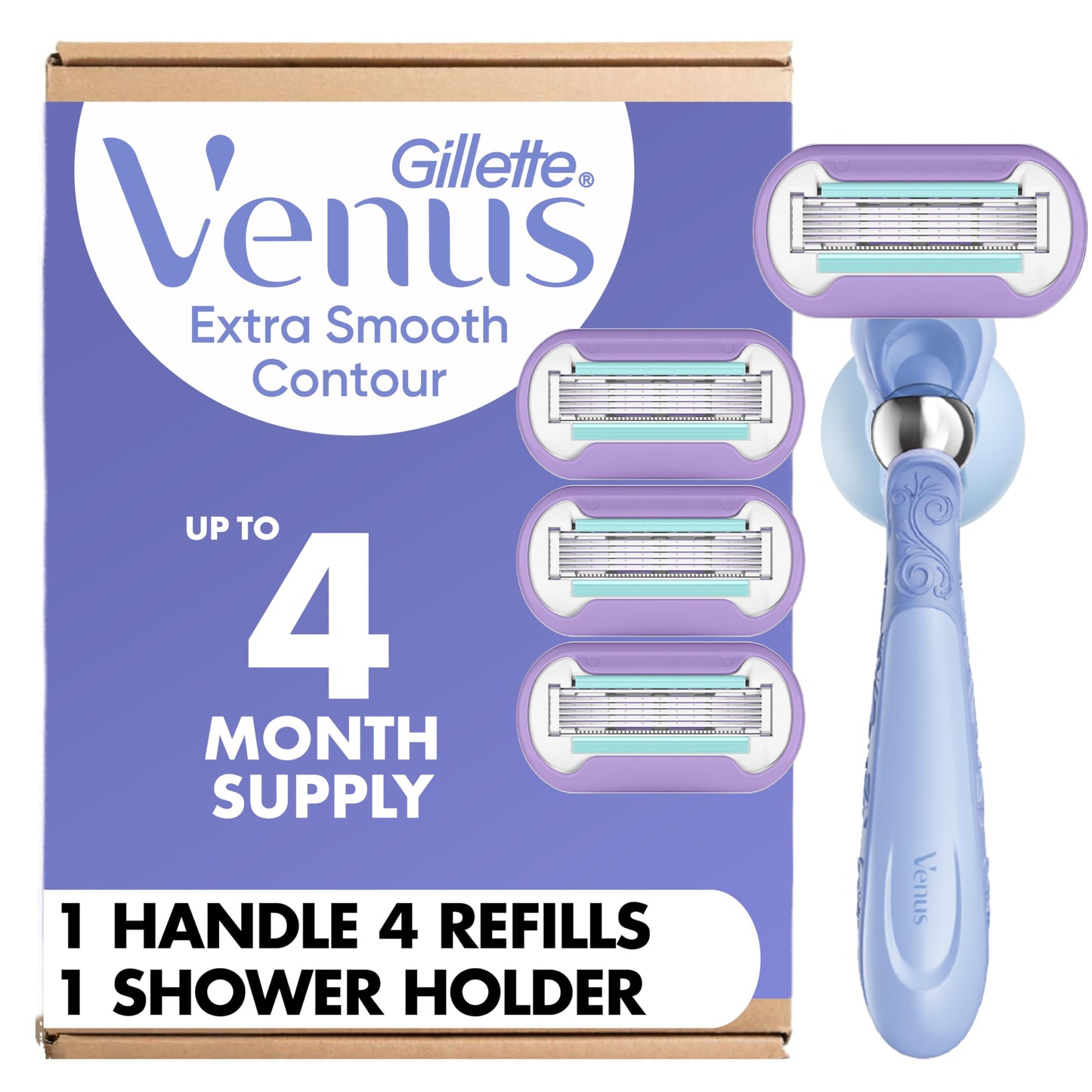 Gillette Venus Razor for Women, Extra Smooth Contour, Includes 1 Reusable Razor Handle + 4 Count 5-Bladed Razor Refills, with Flexiball Pivoting Beauty and Personal Care Gillette Venus