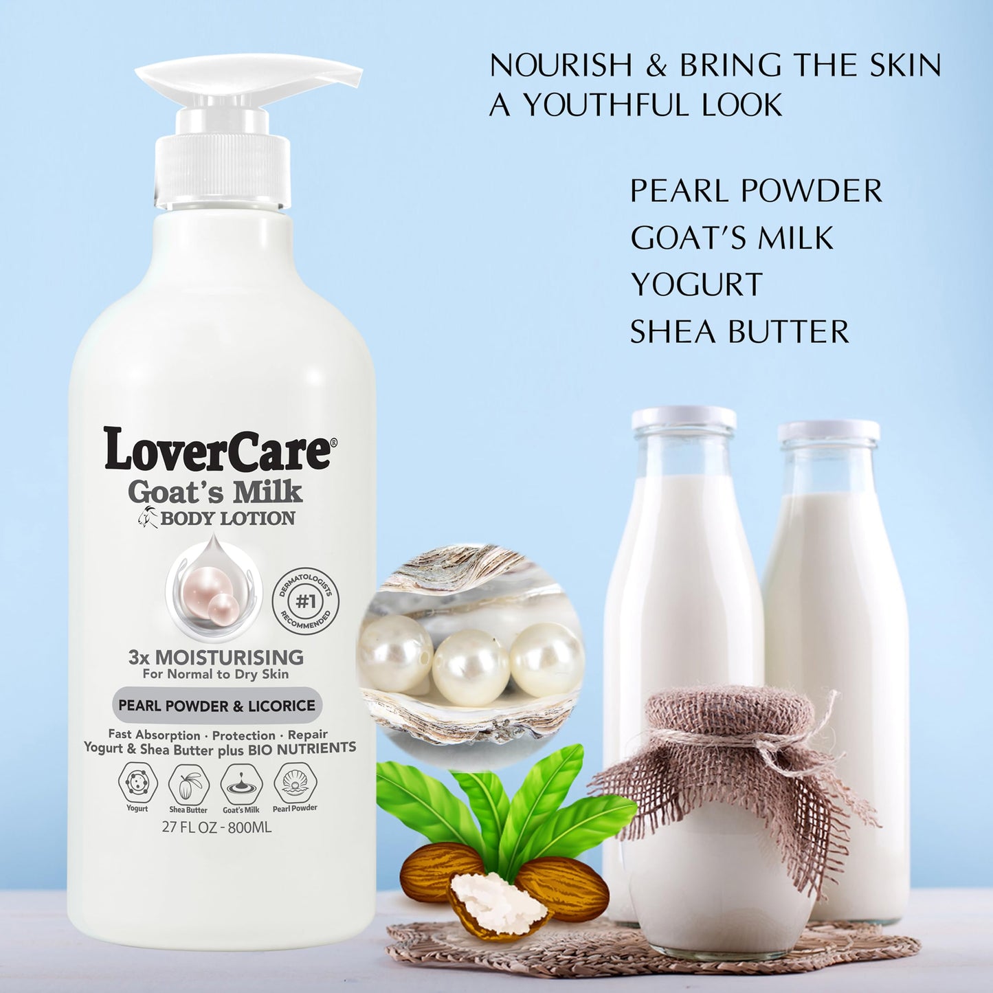 Lovercare Goat Milk Body Lotion for Dry Skin Pearl 27 fl oz (800ml) - Single… Beauty & Personal Care Lover's Care