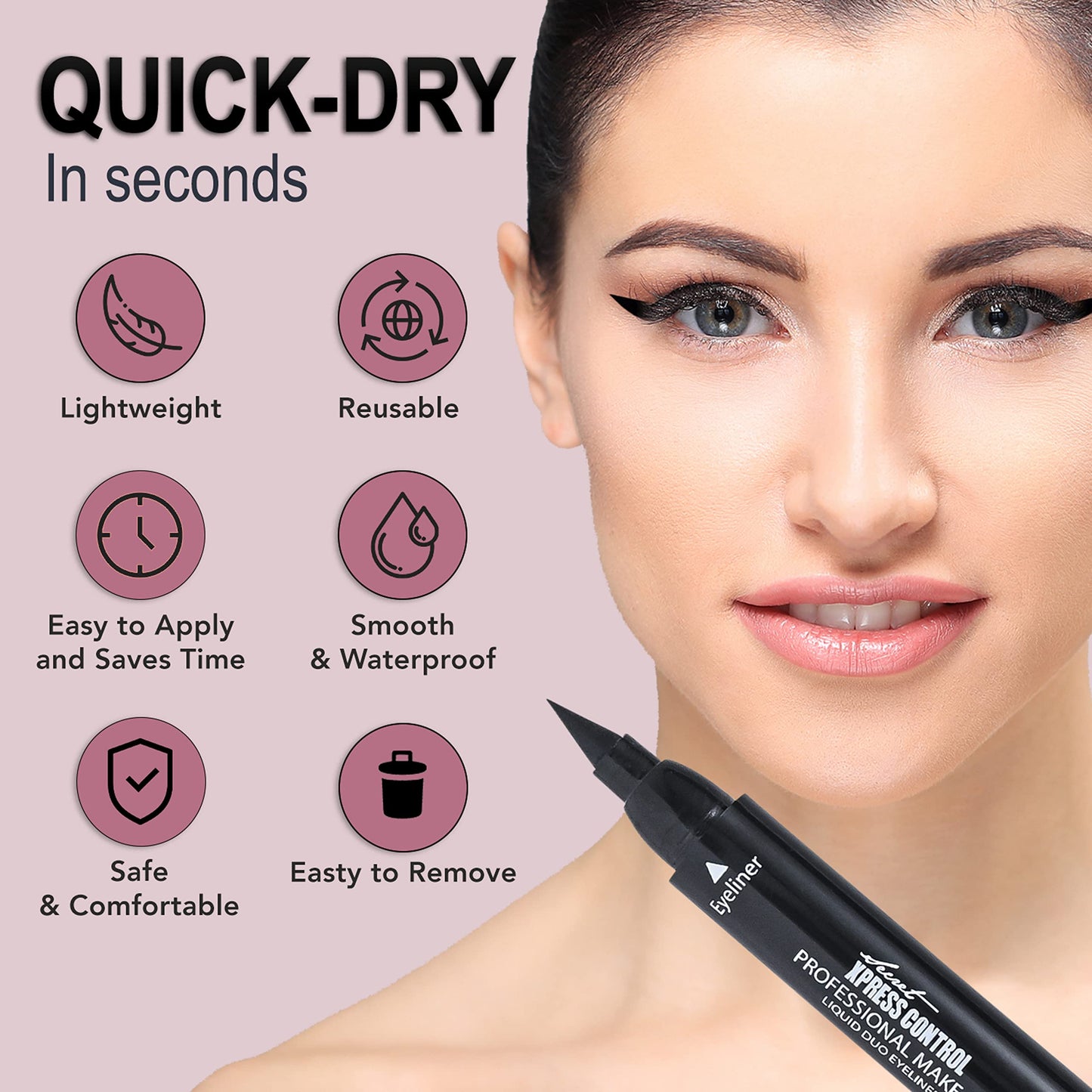 Secret Xpress Control Winged Eyeliner Stamp Waterproof Long Lasting Liquid Black Pen Cat Eye Matte Eye Makeup (Black - 2 Pack) Beauty & Personal Care Secret Xpress Control