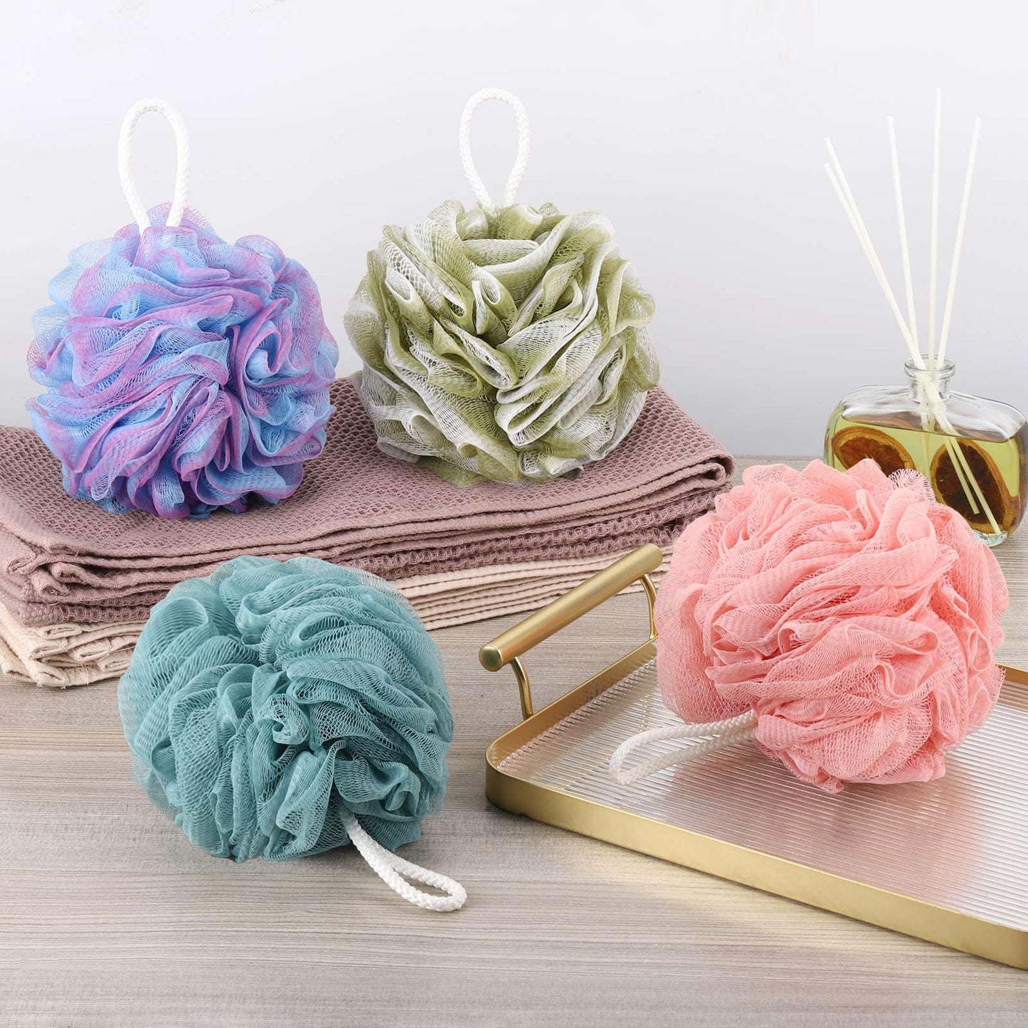BTYMS 4Pcs Loofah Sponge 60g/pc Bath Puffs Shower Scrunchies Mesh Pouf for Shower Beauty & Personal Care BTYMS