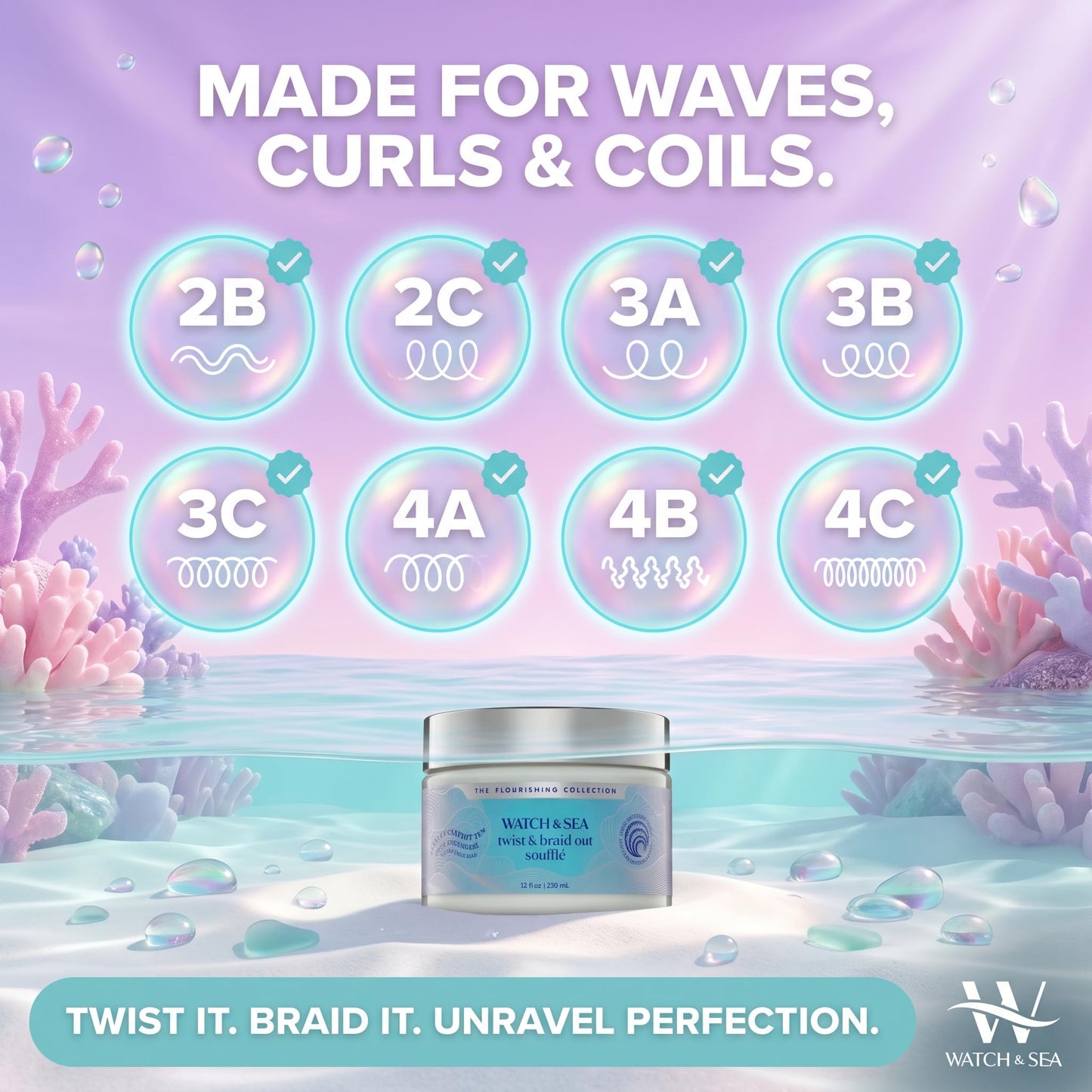 Watch & Sea Twist & Braid Out Soufflé - Nourishing Ingredients with Seaweed and Sea Kelp - Twist and Braid Cream for All Hair Types - 12 oz Beauty & Personal Care WATCH & SEA BEAUTY