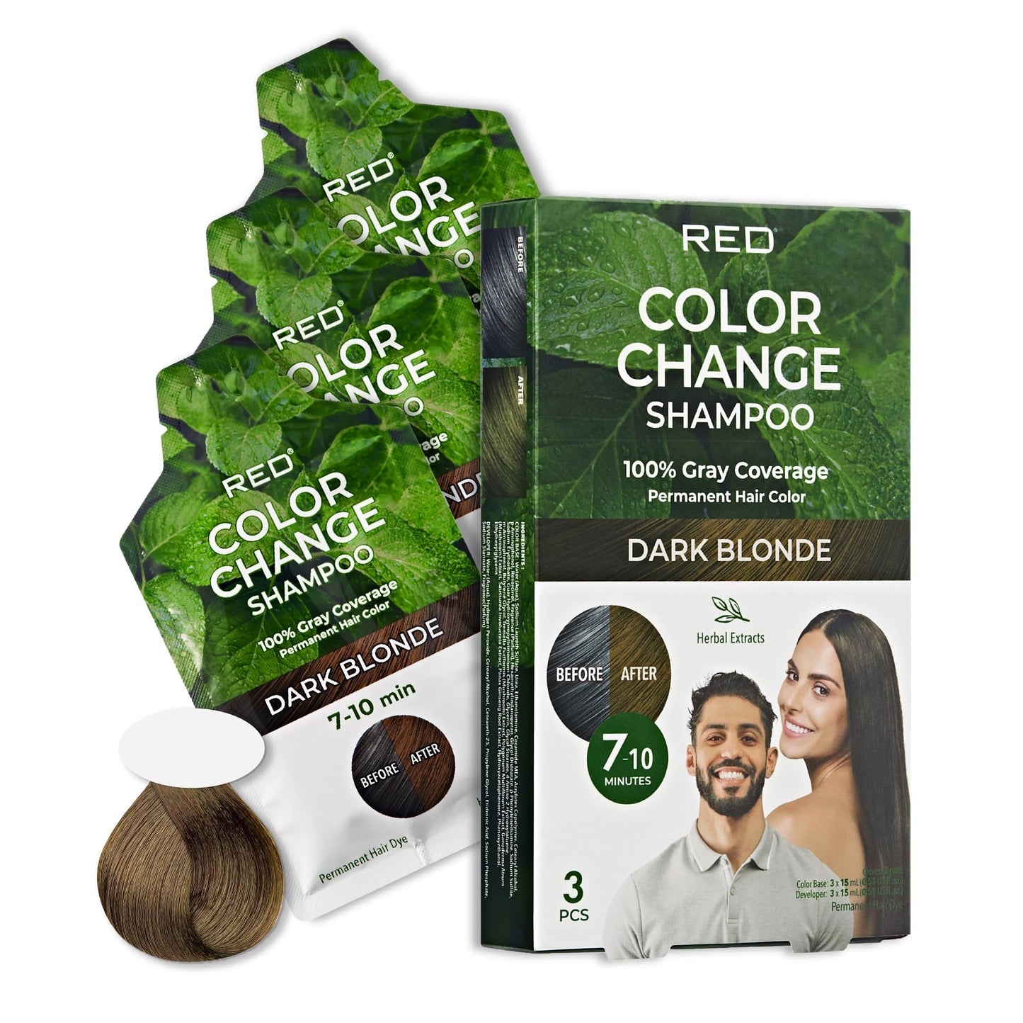 Red by Kiss Color Change Shampoo - Permanent Hair Color with 100% Gray Coverage, Quick 7-10 Minute Formula, No Tools Needed, Herbal Extracts, Includes Beauty & Personal Care Red by Kiss