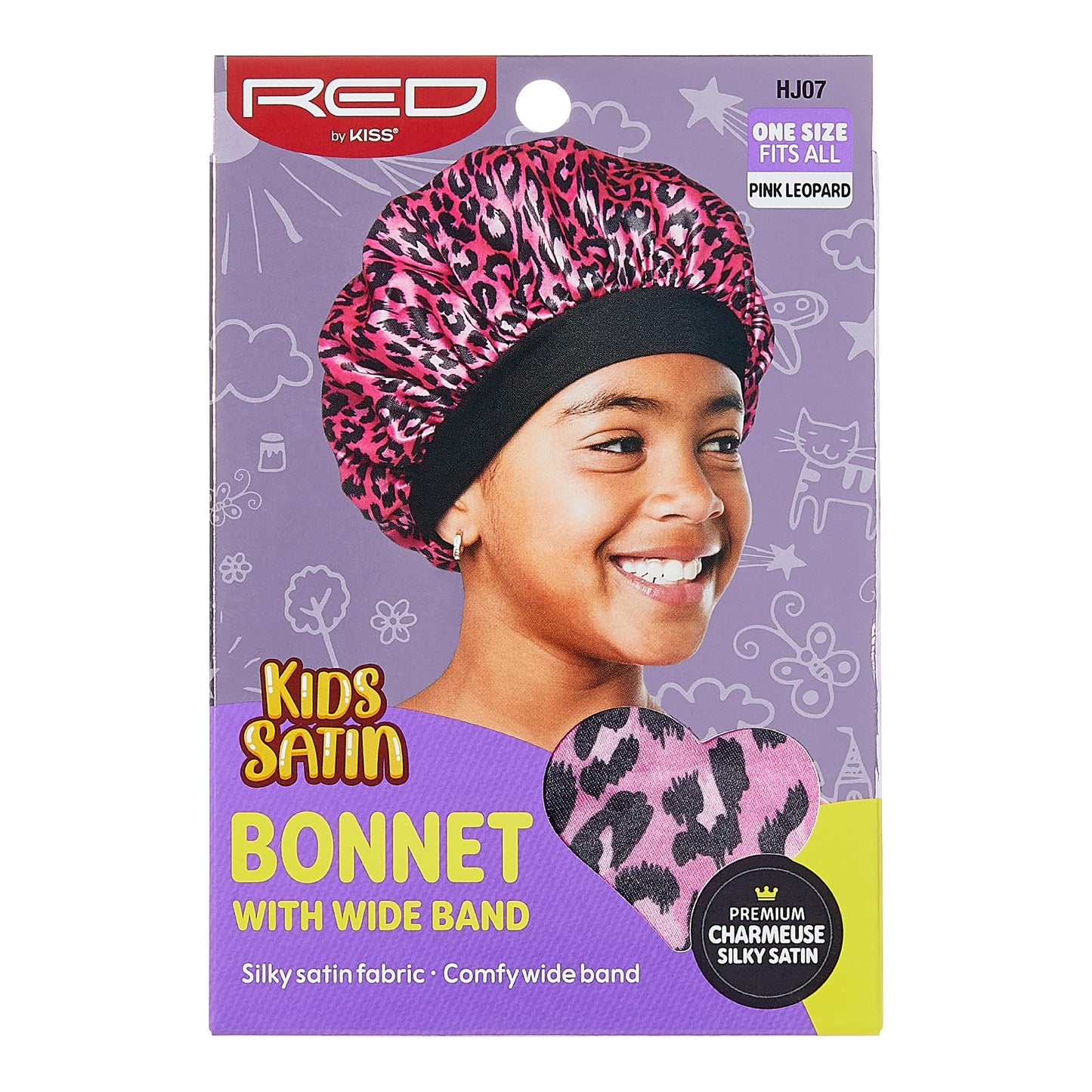 Red by Kiss Kids Satin Bonnet with Wide Band, Sleep Cap for Kids, Bonnet for Boys and Girls (Pink Leopard) Beauty and Personal Care Red by Kiss