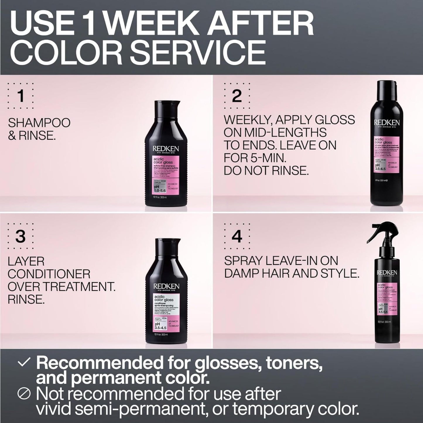 Redken Acidic Color Gloss Heat Protection Leave-In Treatment Spray For Color Treated Hair - Conditions and Adds Hair Shine, Heat Protectant Leave In Beauty & Personal Care Redken