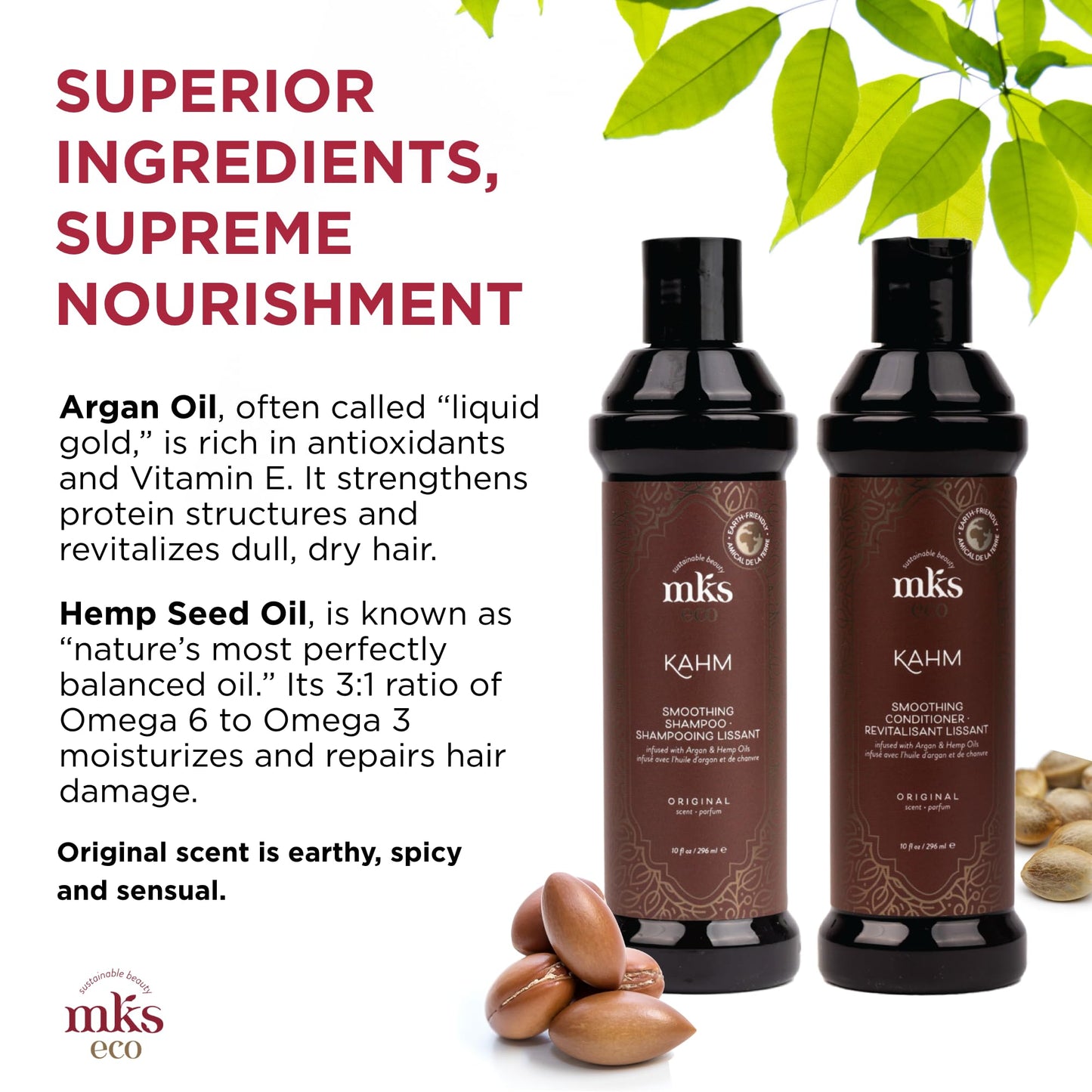 MKS eco Kahm Smoothing Shampoo, Original Scent (10 fl oz) + MKS eco Kahm Smoothing Conditioner, Original Scent (10 fl oz) - Moroccan Argan Oil, Hemp Beauty & Personal Care Earthly Body