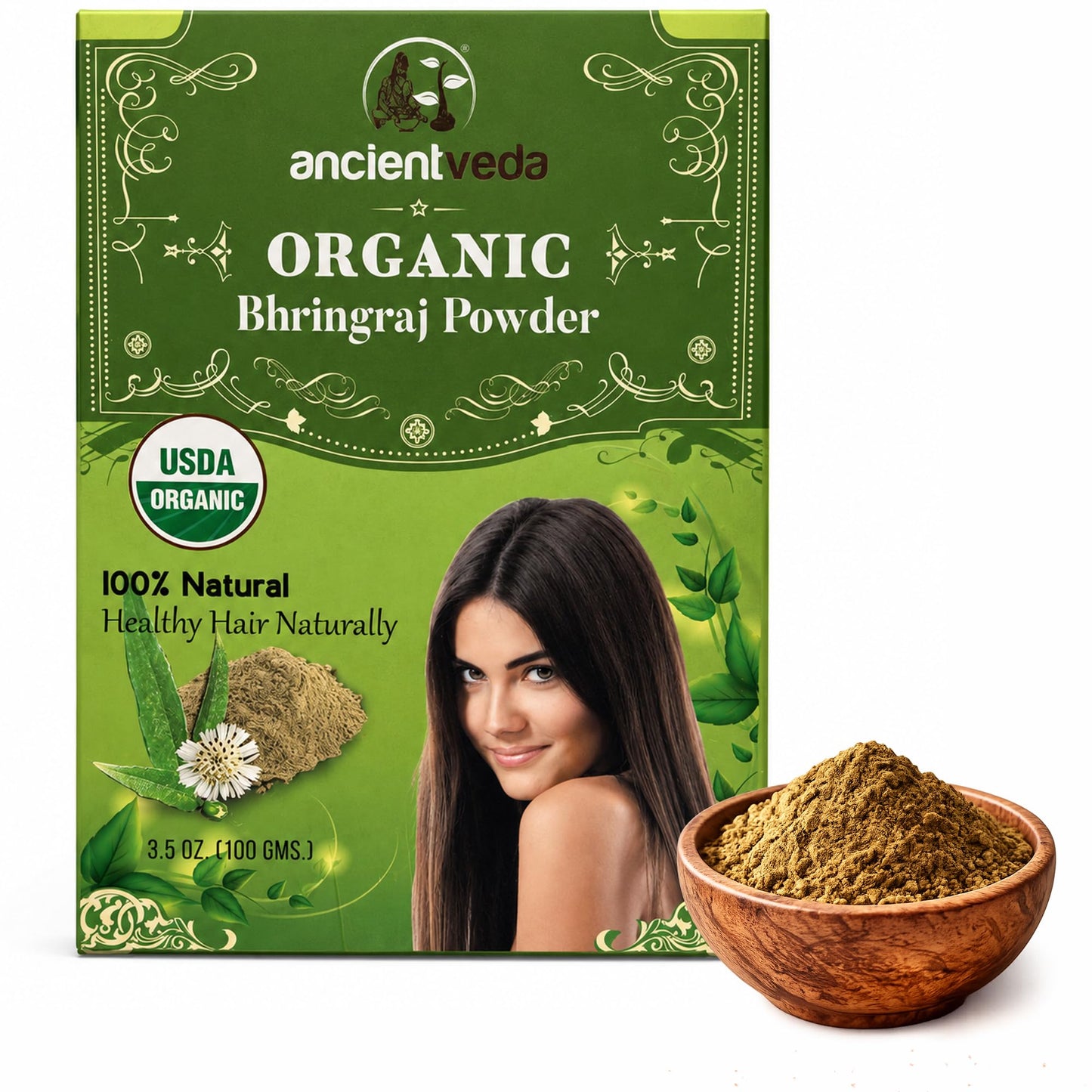 Ancientveda Bhringraj Powder, Non-GMO & Gluten Free, 100% Antioxidants Organic Hair Growth Treatment, Reduce the Appearance Hair Cleansing, Wrinkles Beauty & Personal Care Ancientveda