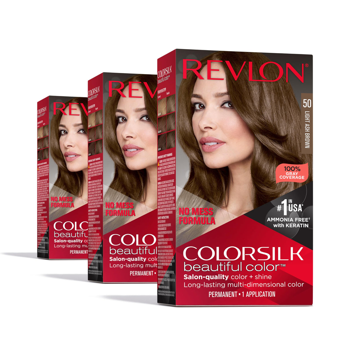 Revlon Colorsilk Beautiful Color Permanent Hair Color, (OLD VERSION) 50 Light Ash Brown (Pack of 3) Beauty & Personal Care REVLON