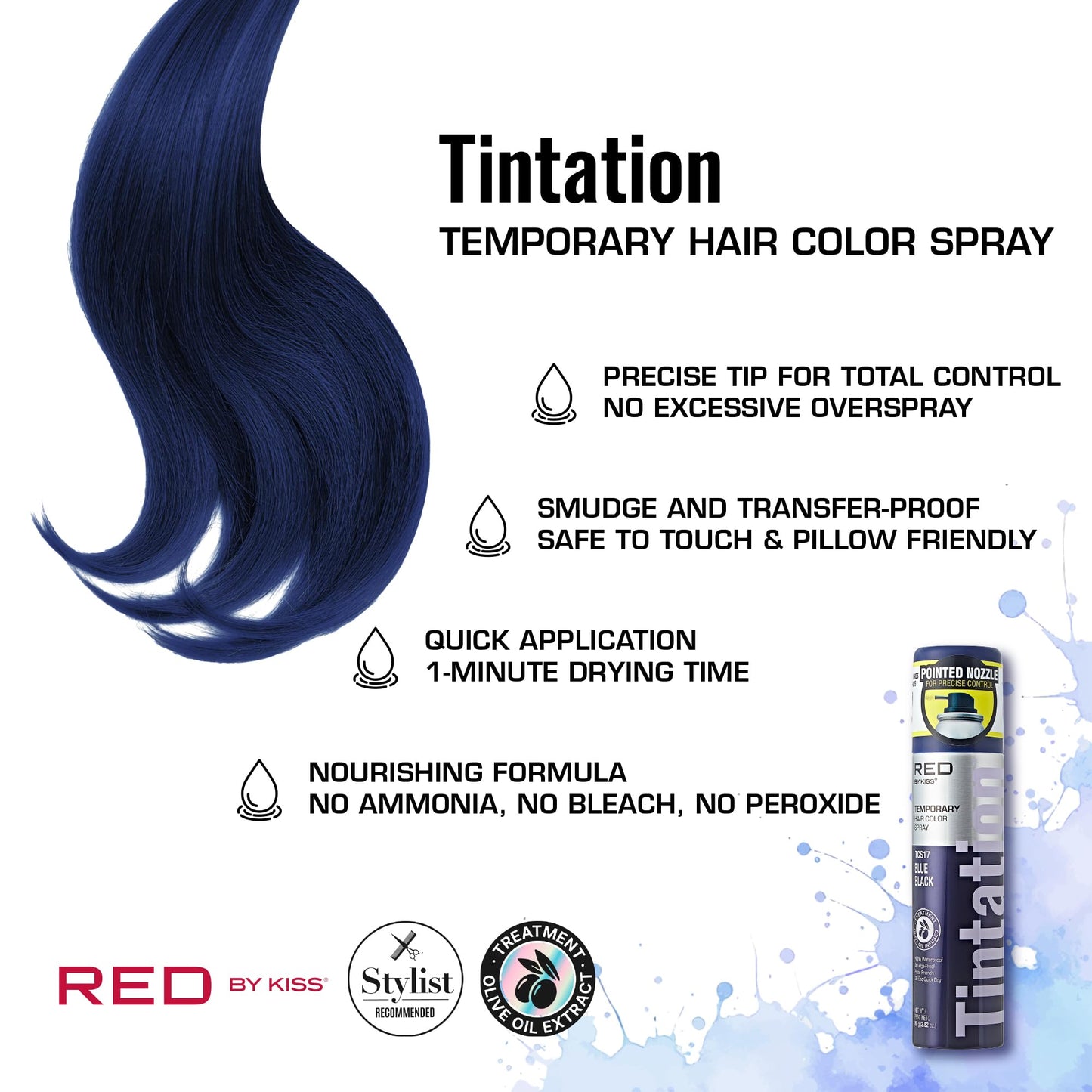 Red by Kiss Tintation Temporary Hair Color Spray 2.82oz, Quick-Dry & Smudge-Proof, Vivid Color Washable Hair Dye, Styling Spray Cosplay Halloween Beauty & Personal Care Red by Kiss