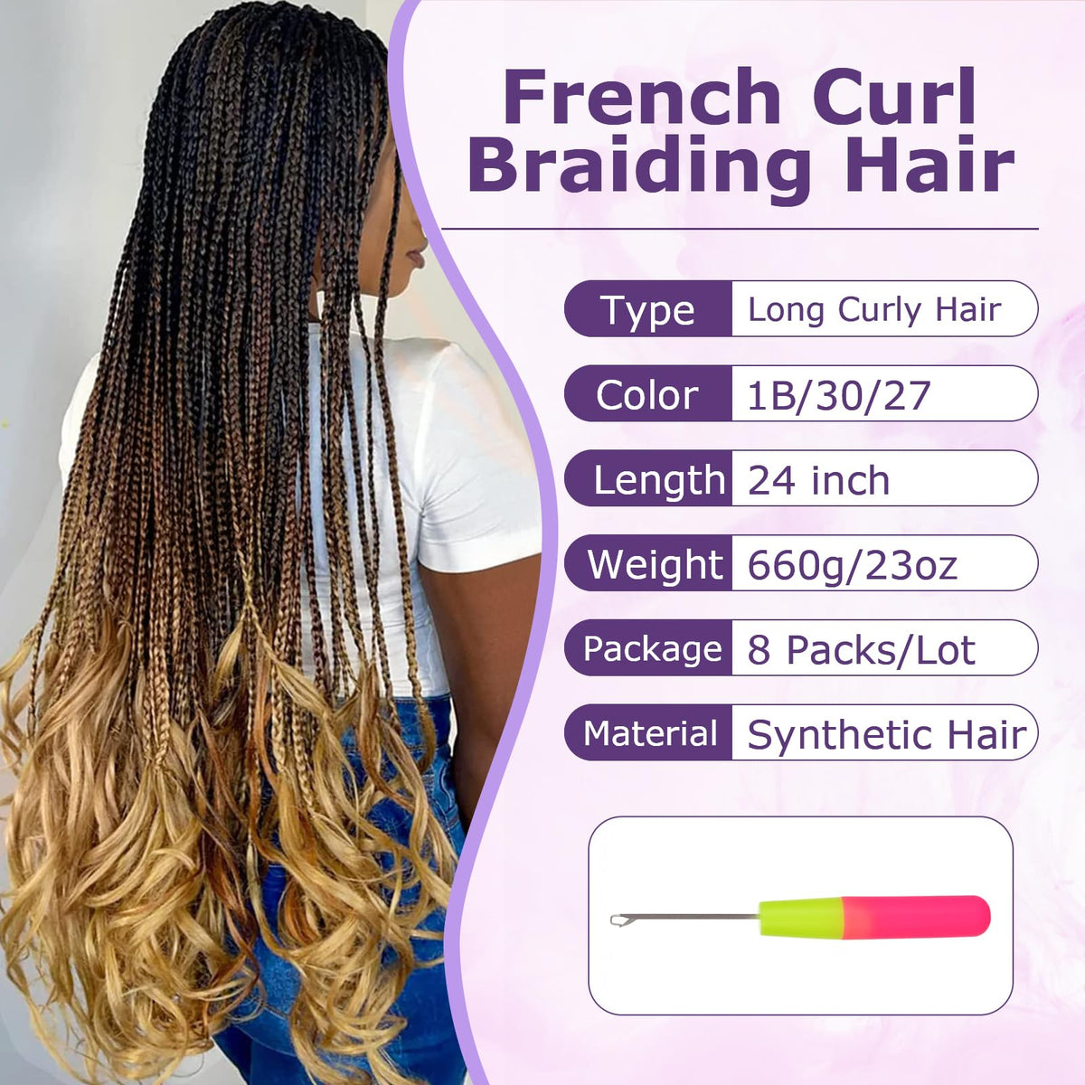 French Curl Braiding Hair 24 Inch 8 Packs - Loose Wavy Bouncy Braiding Hair - Pre Stretched Synthetic Hair Extensions for Black Women