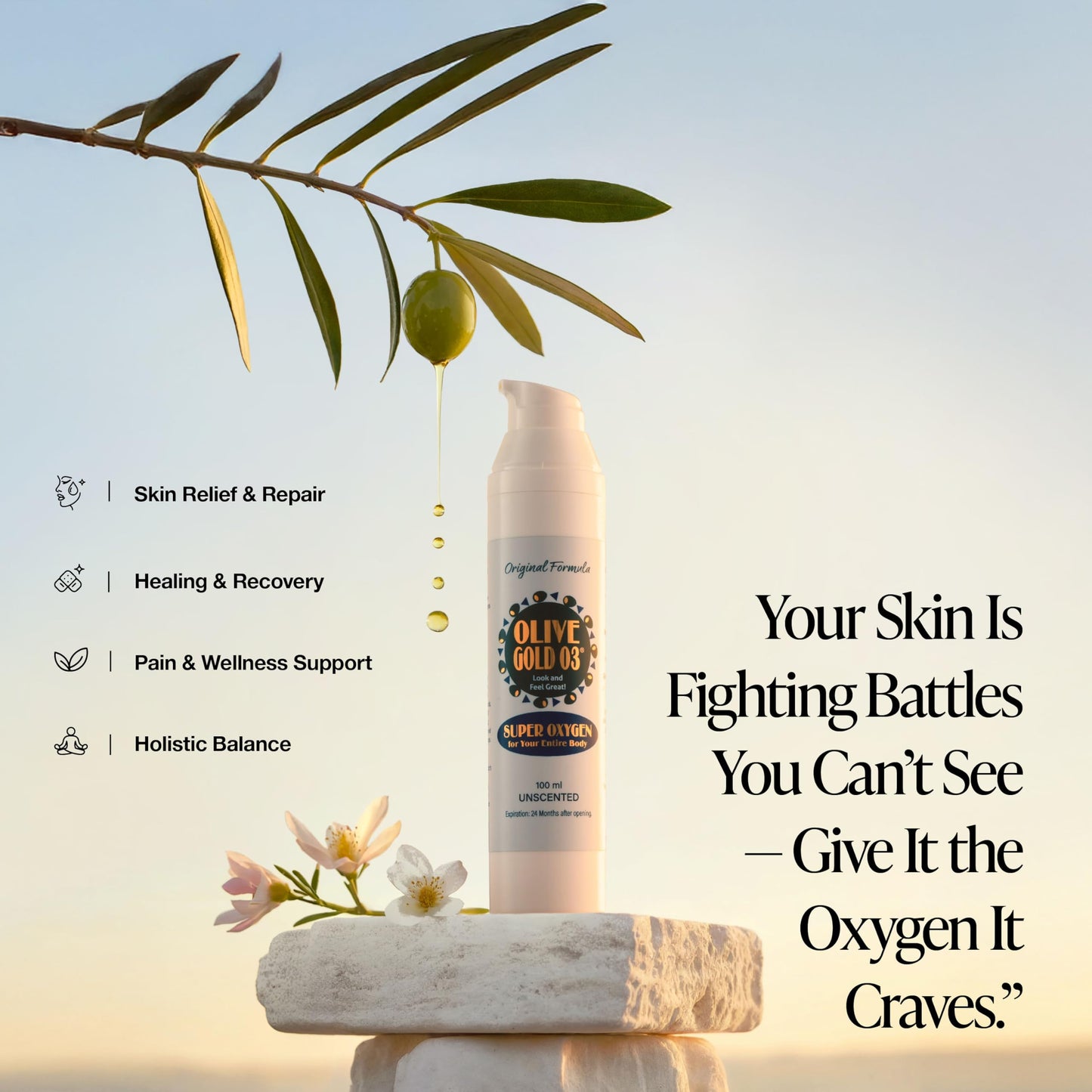 Olive Gold O3 Skin Care Lotion - Ozonated Olive Oil Moisturizer for Face & Body, Natural Hydration & Anti-Aging Support (4oz) Beauty & Personal Care olive gold 03