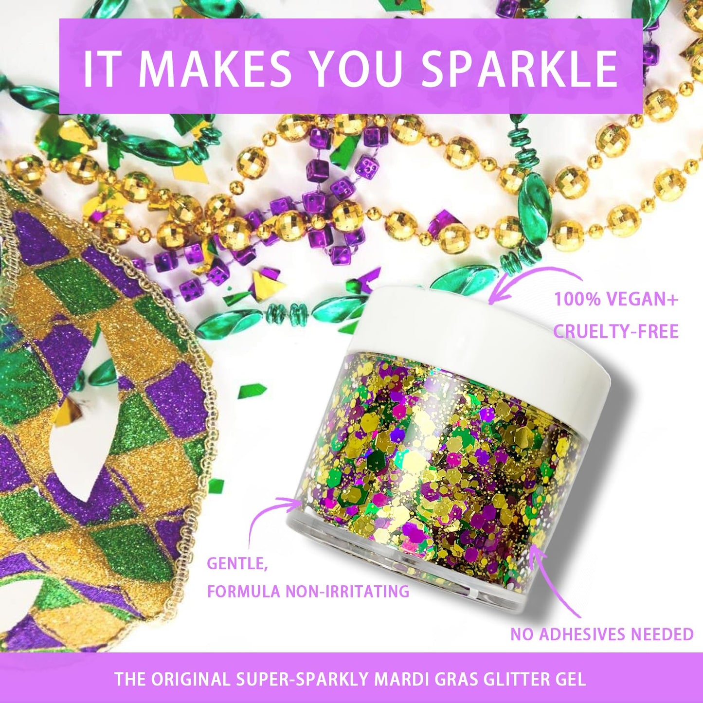 Mardi Gras Glitter Gel for Body, Face, Hair and Lip, Color Changing Glitter Gel Under Light (Mardi Gras) Beauty & Personal Care CiikDux