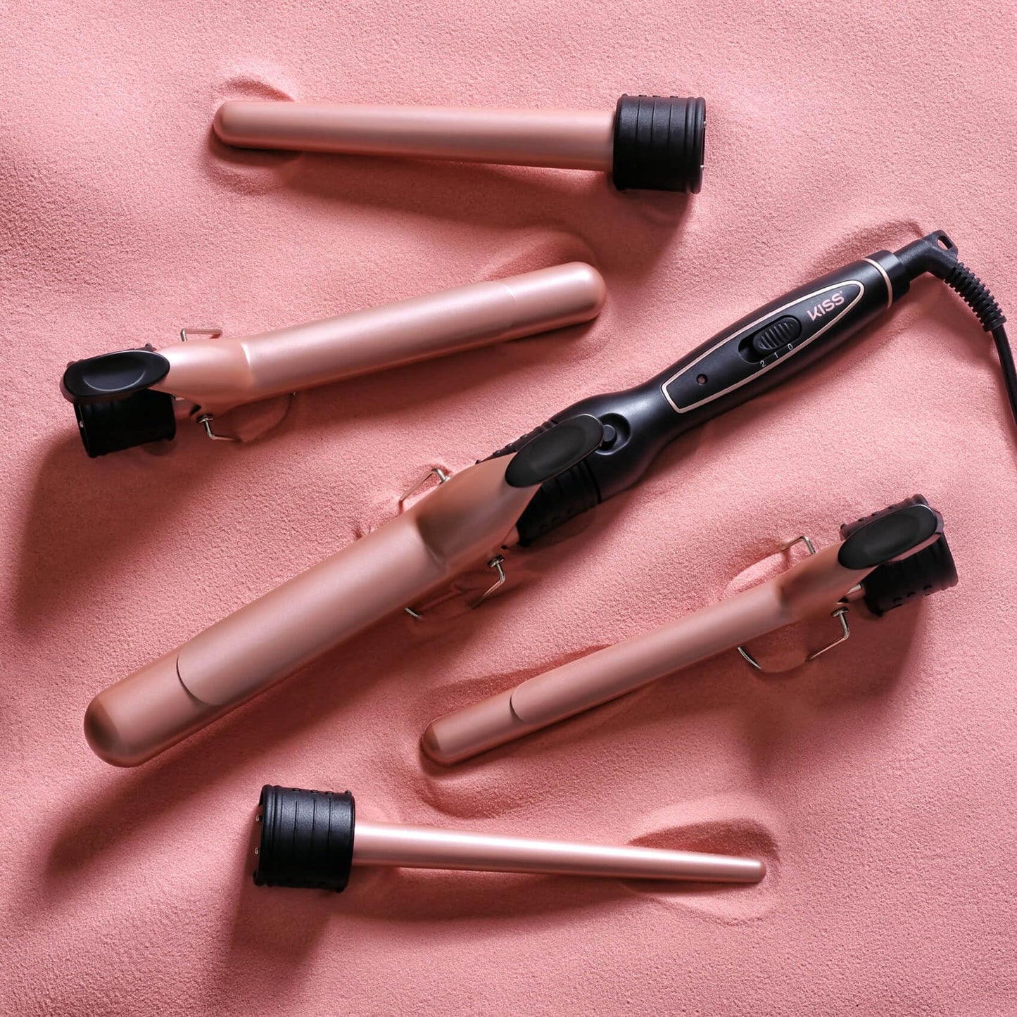 KISS 5-in-1 Curling Iron, Interchangeable Tourmaline Ceramic Curling Wand Set with 3 Styling Clips & 2 Wands, 2 Heat Settings, Heat Resistant Glove Beauty & Personal Care KISS