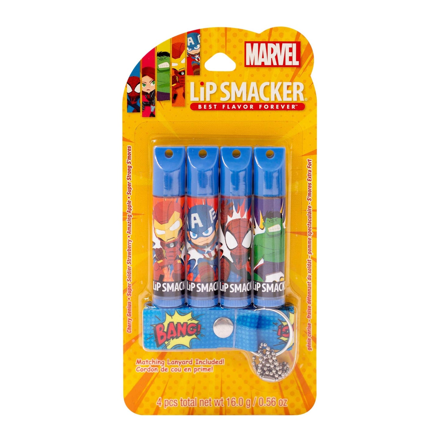 Lip Smacker Marvel, 4 piece lanyard set, lip balm for kids - Iron Man, Captain America, Spider Man, Hulk Beauty & Personal Care Lip Smacker