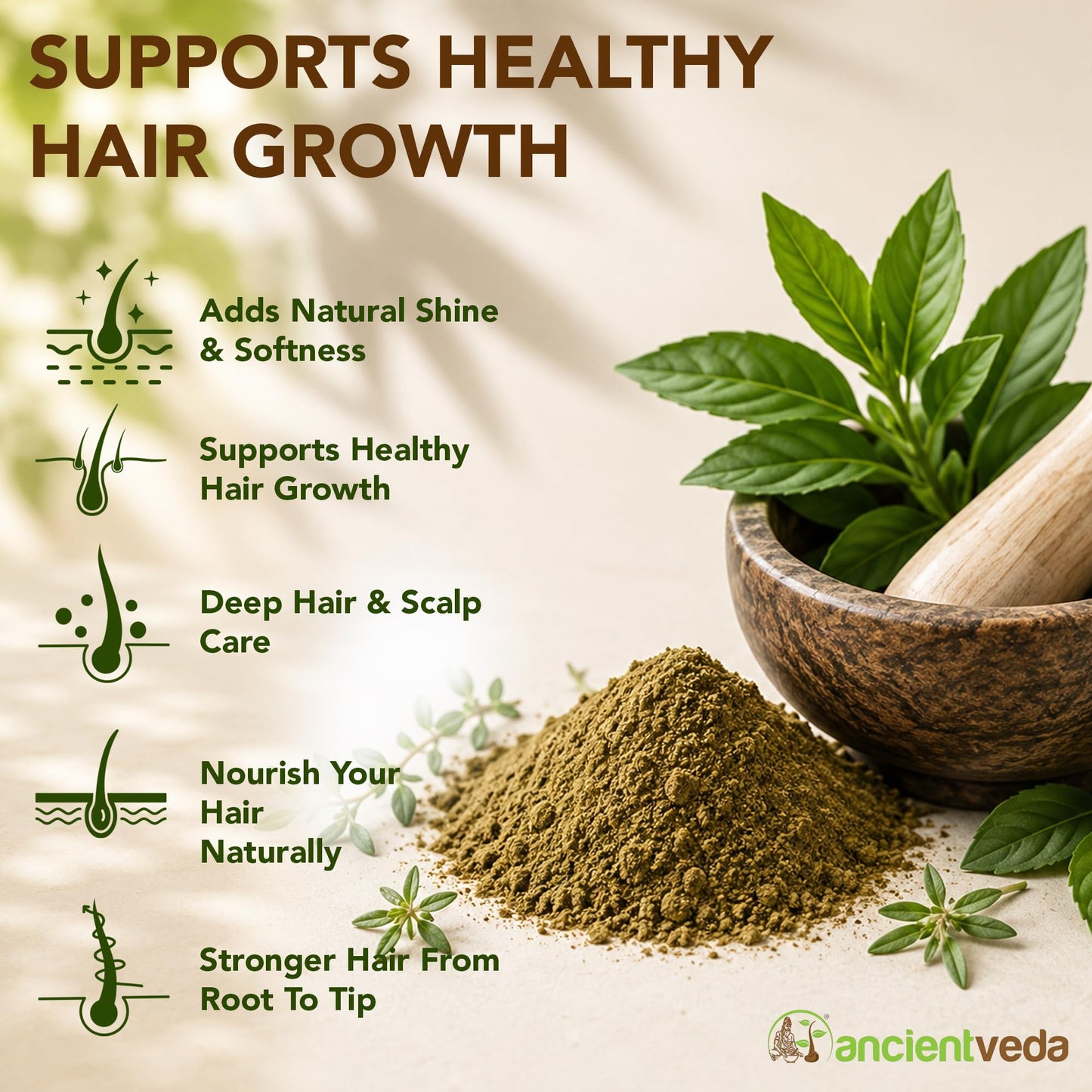Ancientveda Bhringraj Powder, Non-GMO & Gluten Free, 100% Antioxidants Organic Hair Growth Treatment, Reduce the Appearance Hair Cleansing, Wrinkles Beauty & Personal Care Ancientveda