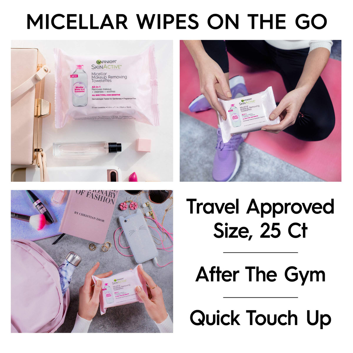 Garnier Micellar Facial Cleanser & Makeup Remover Wipes, Gentle for All Skin Types (25 Wipes), 2 Count (Packaging May Vary)