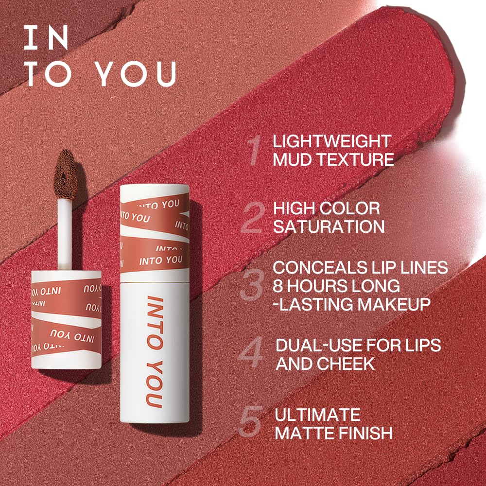 INTO YOU Velvet Matte Finish Lip Stain, Lip Tint, High Impact Lipcolor With Lightweight Lip Mud Texture, Dual-Use For Lips And Cheek, Red Lipstick Beauty & Personal Care INTO YOU