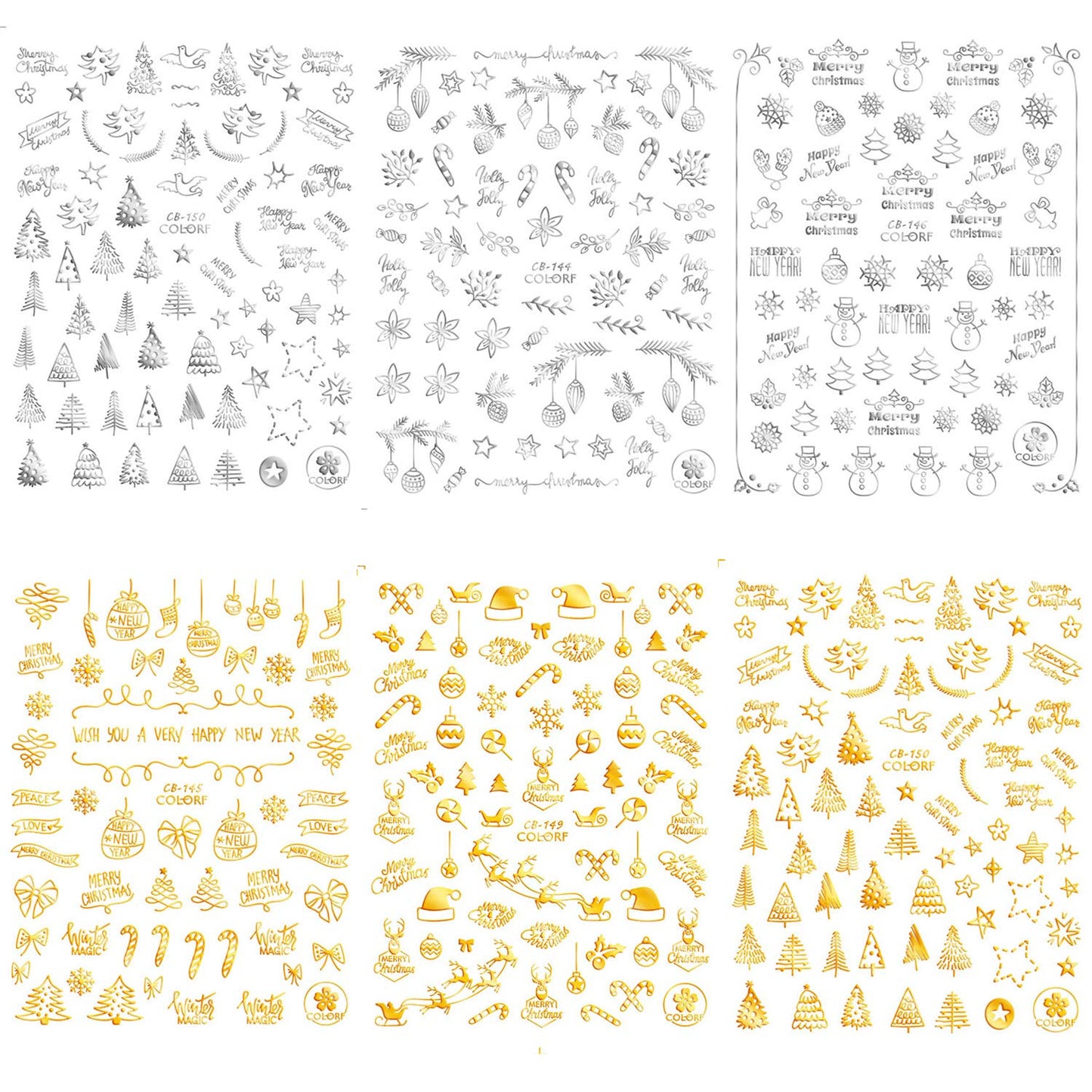 Adurself 12 Sheets Christmas Nail Art Decals Xmas 3D Nail Self-Adhesive Stickers Santa Claus Reindeer Snowflakes Snowmen for Women Girls Kids Beauty & Personal Care Adurself