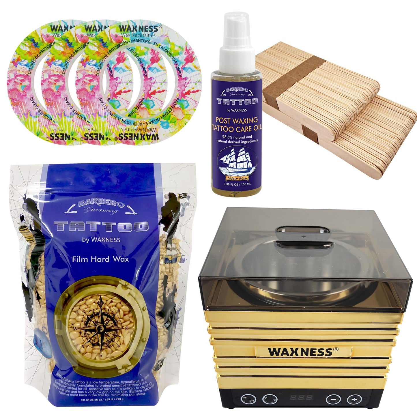 Waxness Premium Gold Stripless Wax Kit with W-CUBE Digital Heater, 1.65 lb (750 g) Hard Wax Beads - Rosin-Free Wax for Sensitive Skin - Professional Beauty and Personal Care Waxness
