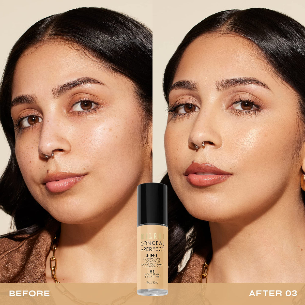 Milani Conceal + Perfect Liquid Foundation - Light Beige, 1 Fl. Oz. Cruelty-Free, Water-Resistant, Oil-Free, Medium-To-Full Coverage, Satin Matte Beauty & Personal Care Milani