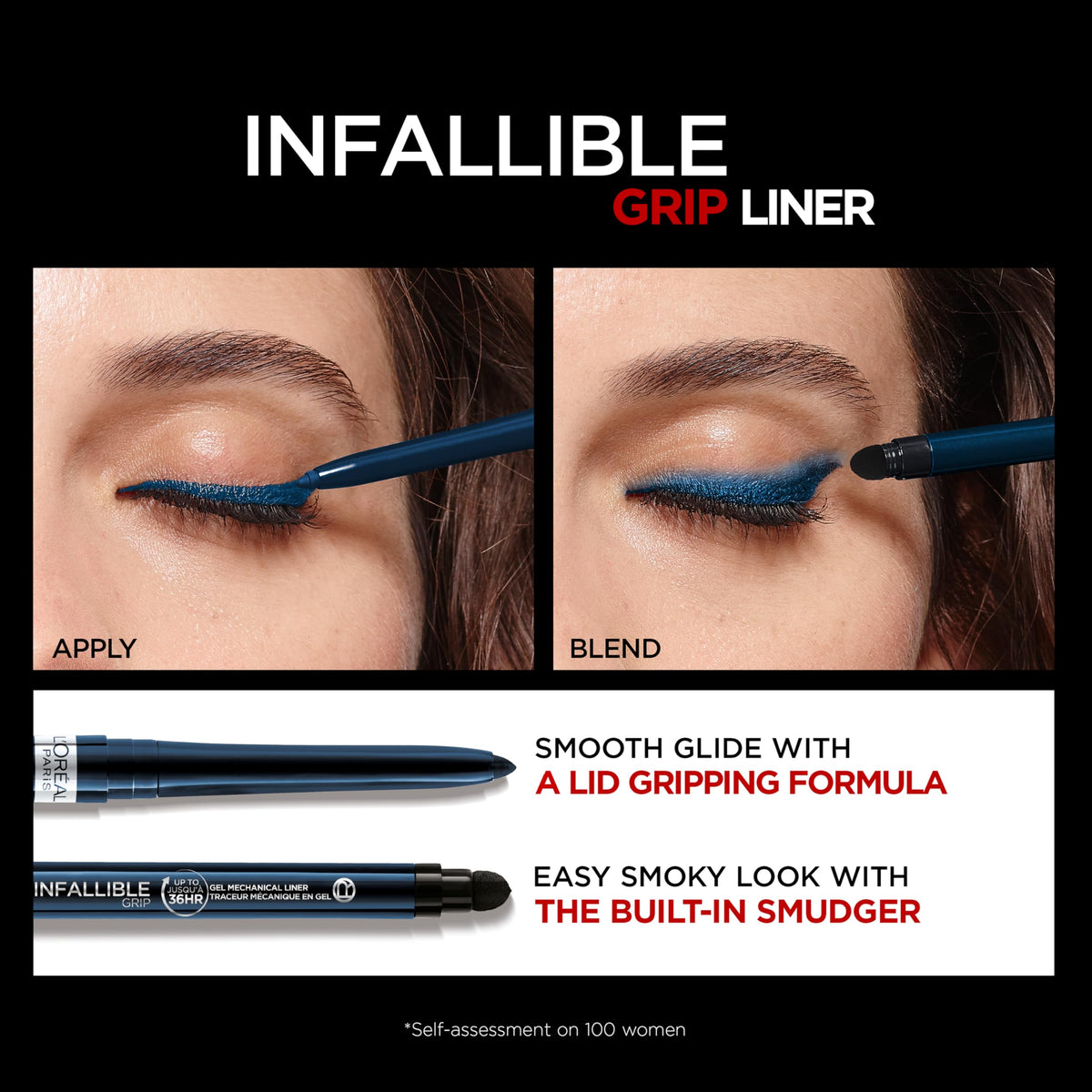 L'Oreal Paris Infallible Grip Mechanical Gel Eyeliner Pencil, Smudge-Resistant, Waterproof Eye Makeup with Up to 36HR Wear, Blue Jersey, 0.01 Oz