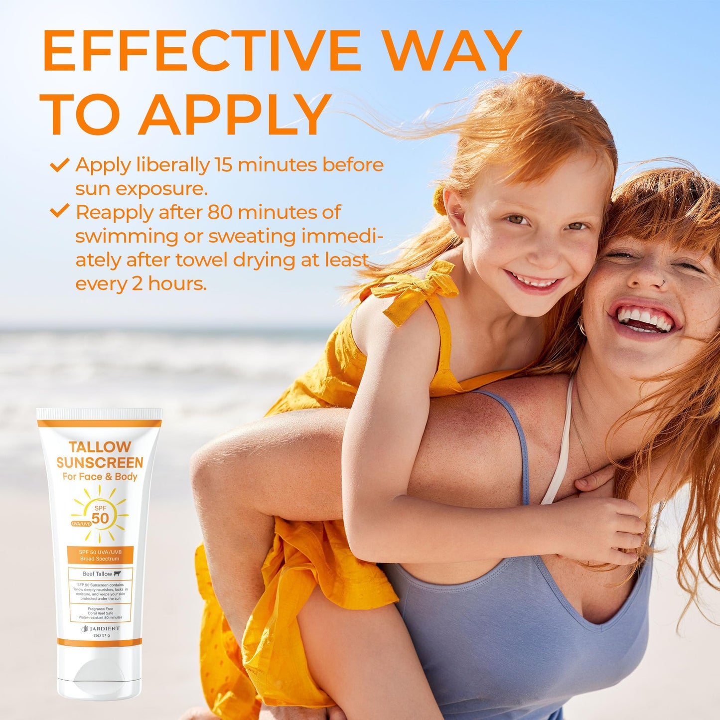 Beef Tallow Sunscreen SPF 50 with Mineral : Instant Sun Protection Non Nano Zinc Oxide Sunblock- Non Greasy Formula- Beach Jogging Outdoor Sports - 3 Beauty and Personal Care Jardient