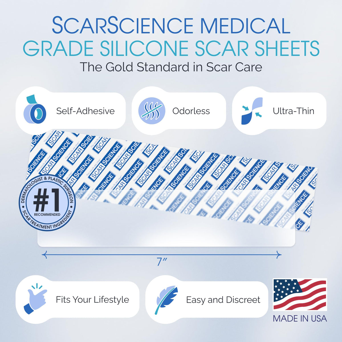 Medical Grade Silicone Scar Sheets - 7" Reusable Water-Resistant Silicone Tape for Scars - Clear Breathable Tape for C-Section, Tummy Tuck, Surgical