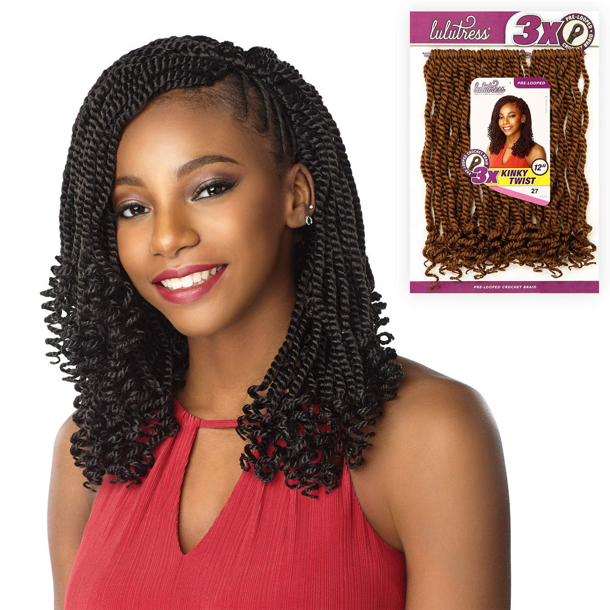 Sensationnel Lulutress Crochet Braiding Hair - 3X Kinky Twist 12 Inch Pre Made Diy Synthetic Locs Twists (1B OFFBLACK)
