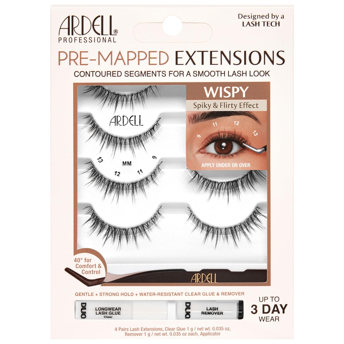 Ardell Pre-Mapped Wispy Eyelash Extensions Kit Lash Glue & Remover, 4 Pack