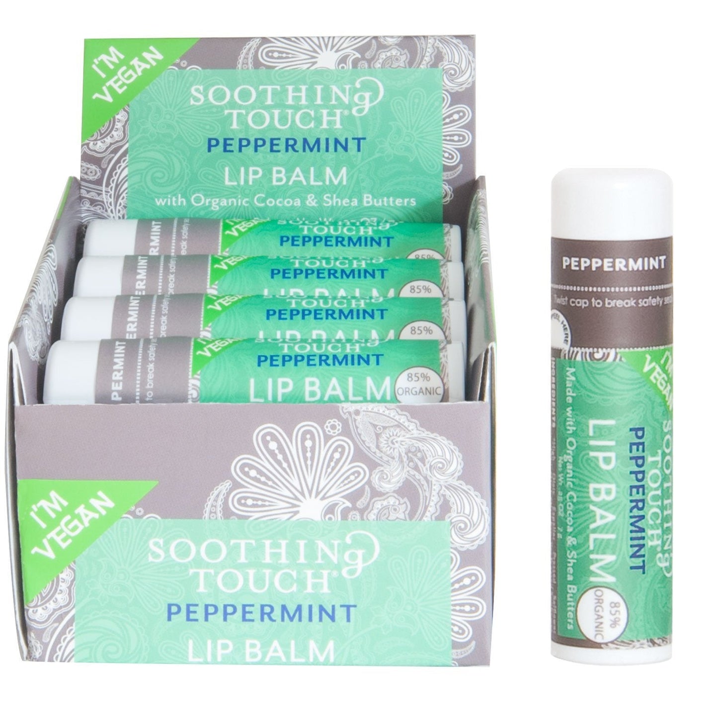 Soothing Touch Peppermint Vegan Organic Lip Balm, .25 oz (Case of 12) Beauty and Personal Care Soothing Touch