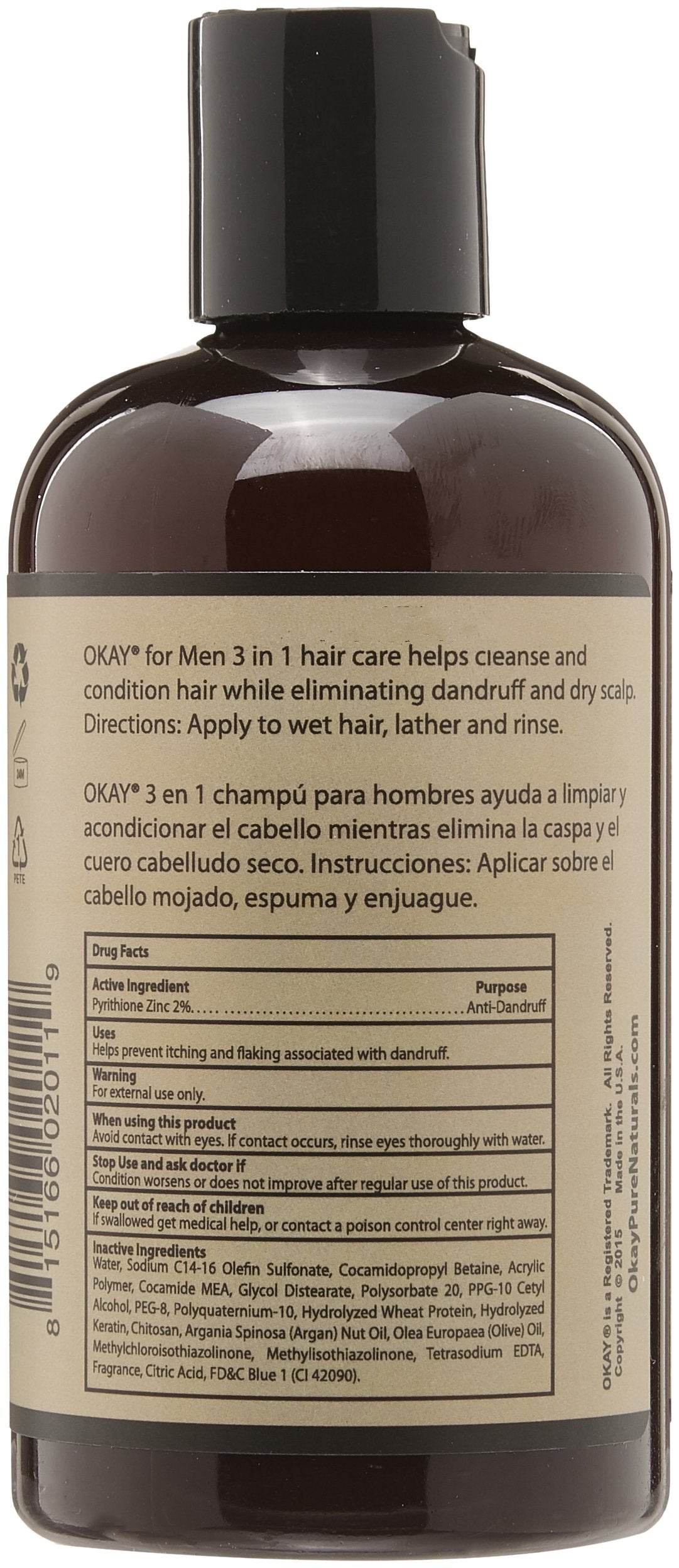 Okay 3 In 1 Men Shampoo Conditioner Treatment, natural scent 8 Ounce Beauty & Personal Care OKAY