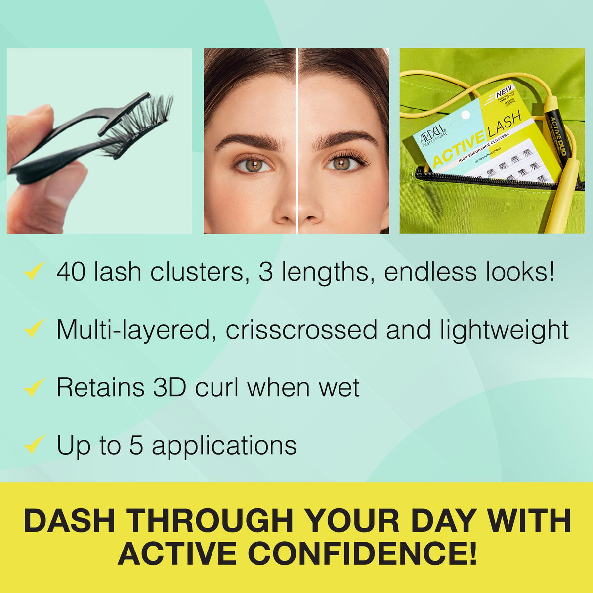 Ardell Active Lash Clusters, Dash - Waterproof, DIY Eyelash Extensions, Multi-Length Individual Lashes, Reusable False Eyelashes, 1 Pack