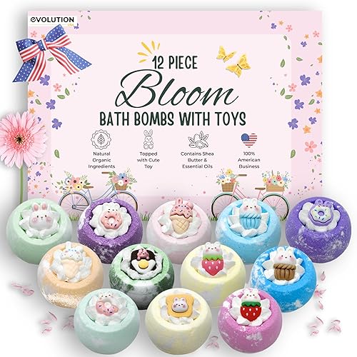 EvolutionUSA Inspire Bath Bombs for Women, 12 Gorgerous Flower Bath Bombs Topped with Dried Flowers, Luxurious Mother's Day Gift Set, Brithday Gift… Beauty & Personal Care EvolutionUSA