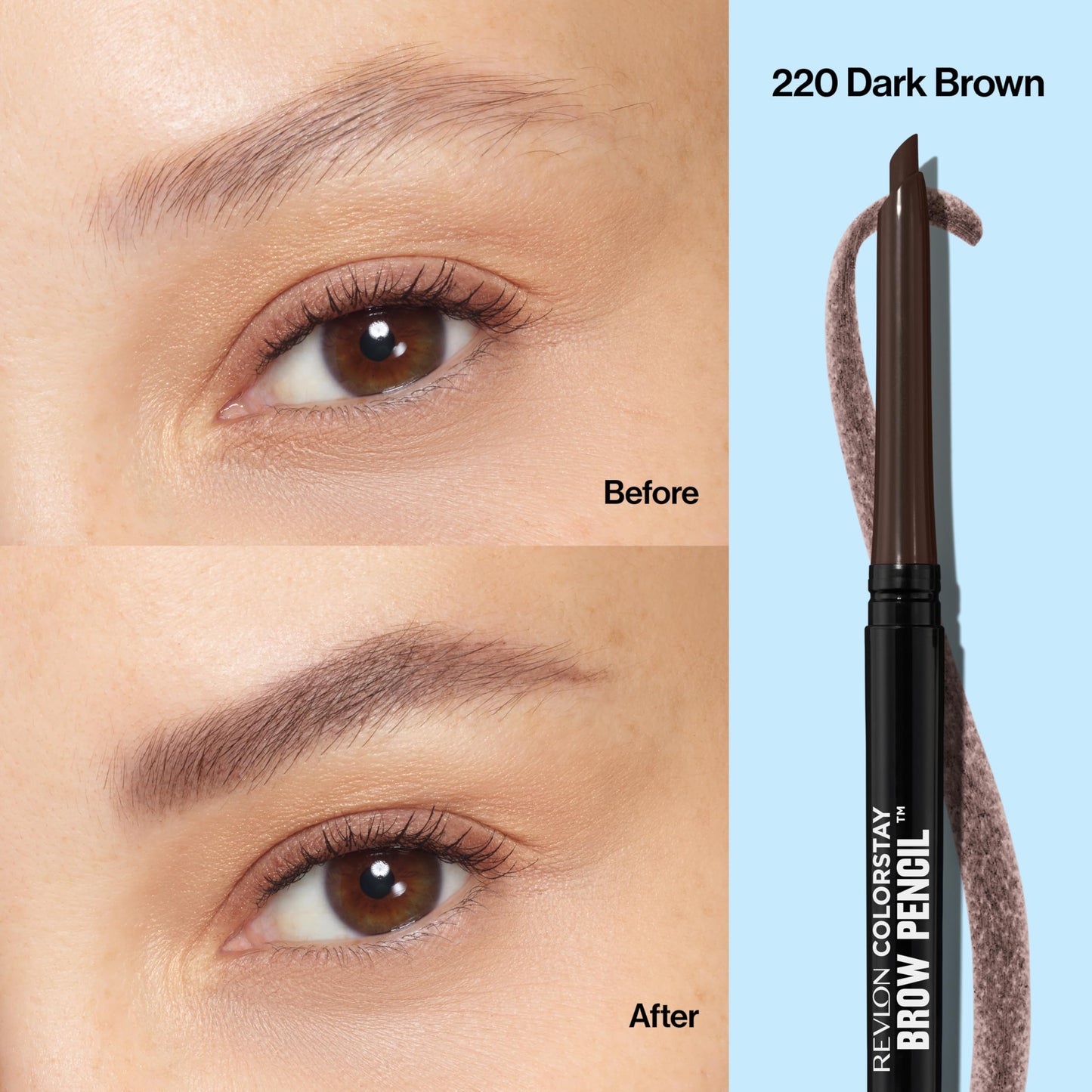 Revlon ColorStay Eyebrow Pencil with Spoolie Brush, Waterproof, Hair-Like Strokes for Natural Looking Brows, 220 Dark Brown, 0.021 oz Beauty & Personal Care REVLON
