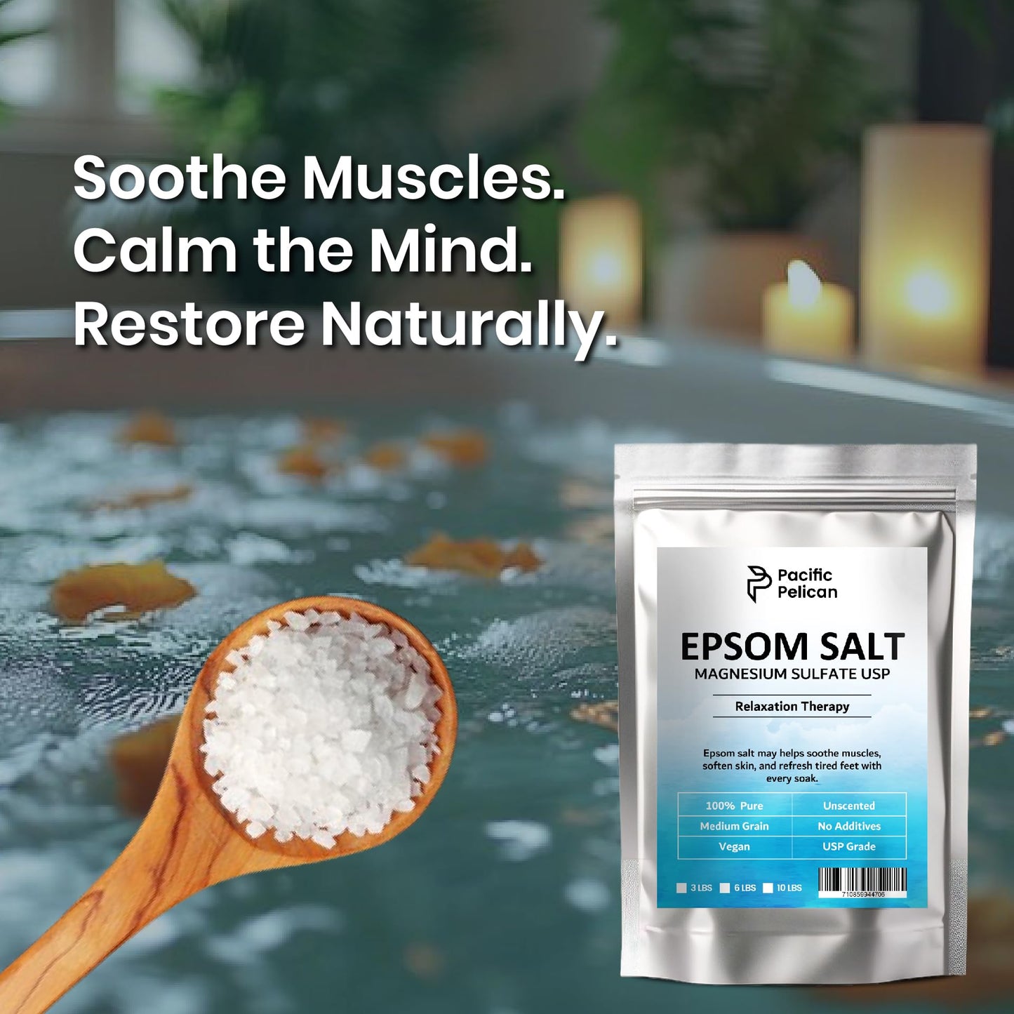 Pacific Pelican Epsom Salt for Bath & Foot Soaks - Stress Relief - Muscle Recovery - Skin Revitalization (3lb) Beauty and Personal Care Pacific Pelican
