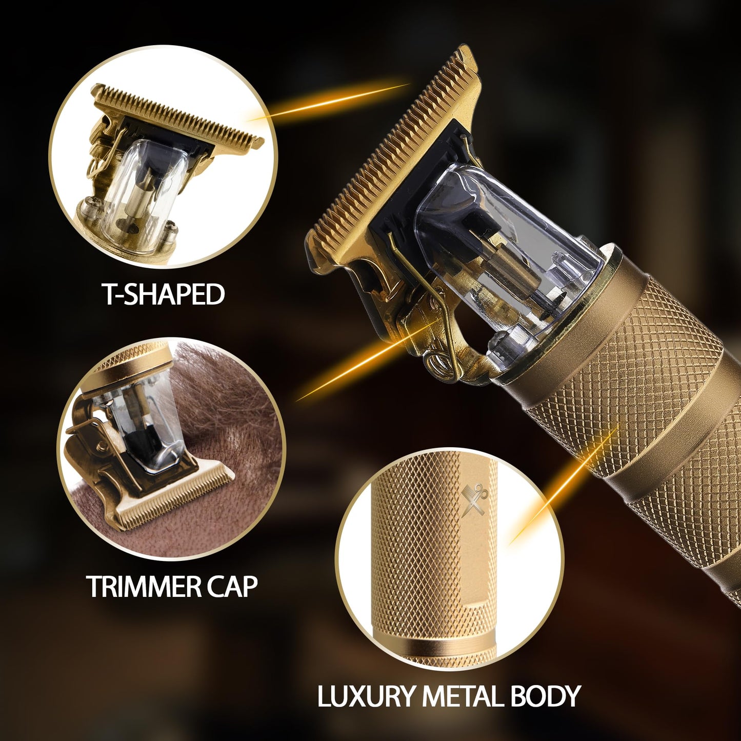Cutting Edge T-Blade Trimmer for Men, T-Blade Precision Beard Trimmer, Bump Free and Hypoallergenic Titanium Gold Blades, 4 Guide Combs, Rechargeable Beauty and Personal Care Cutting Edge