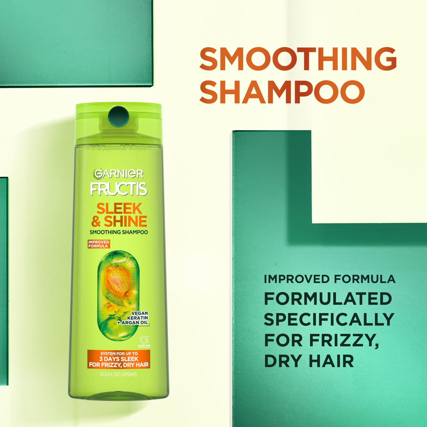 Garnier Fructis Sleek & Shine Full + Travel Size Shampoo (12.5 & 3 Fl Oz) + Conditioner (12 & 3 Fl Oz) Set for Frizzy, Dry Hair, Plant Keratin + Argan Beauty & Personal Care Garnier
